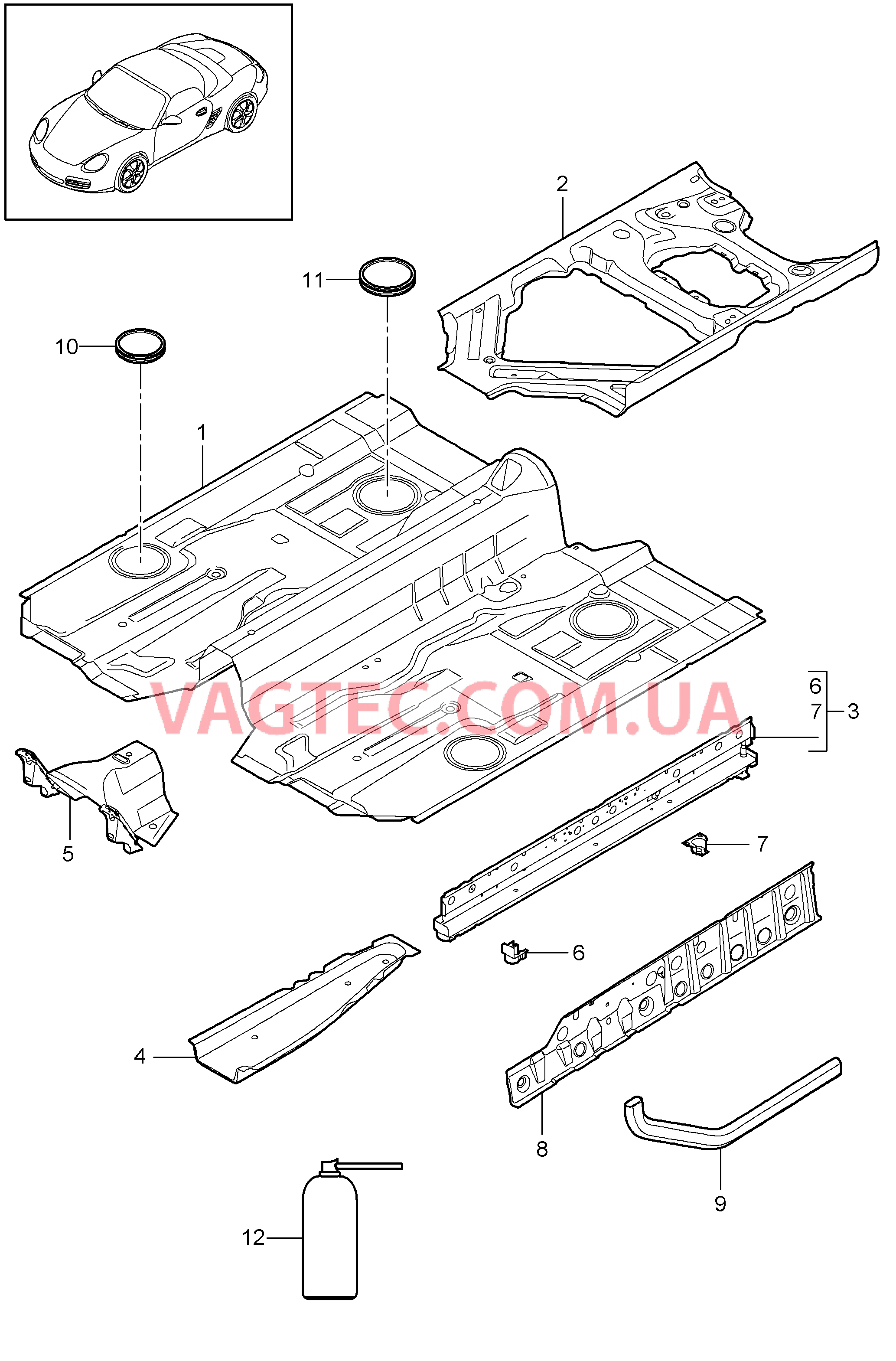 801-020 Днище, средний для PORSCHE Boxster 2009-2012-USA