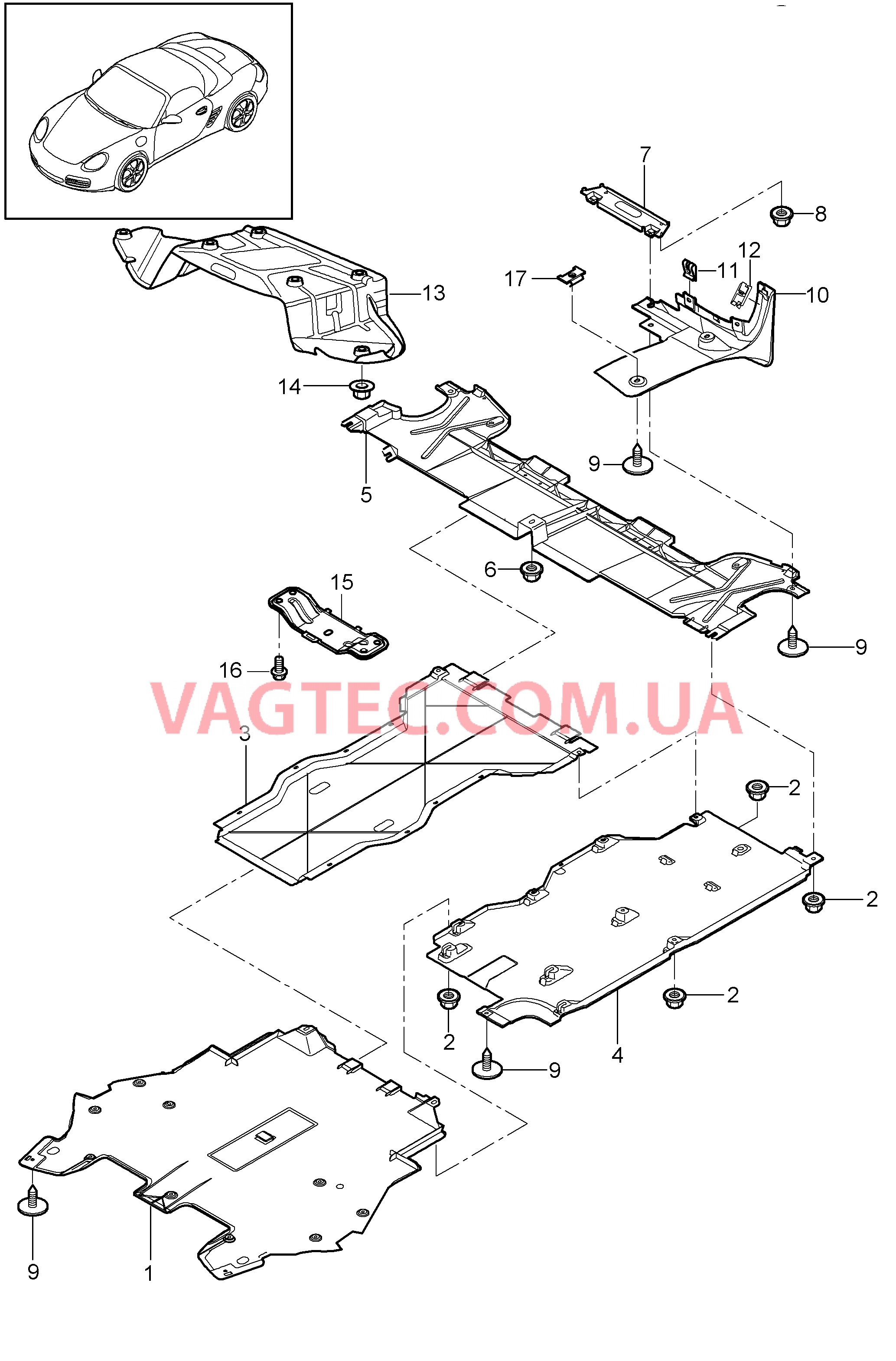 801-070 Обивки, Днище кузова для PORSCHE Boxster 2009-2012-USA