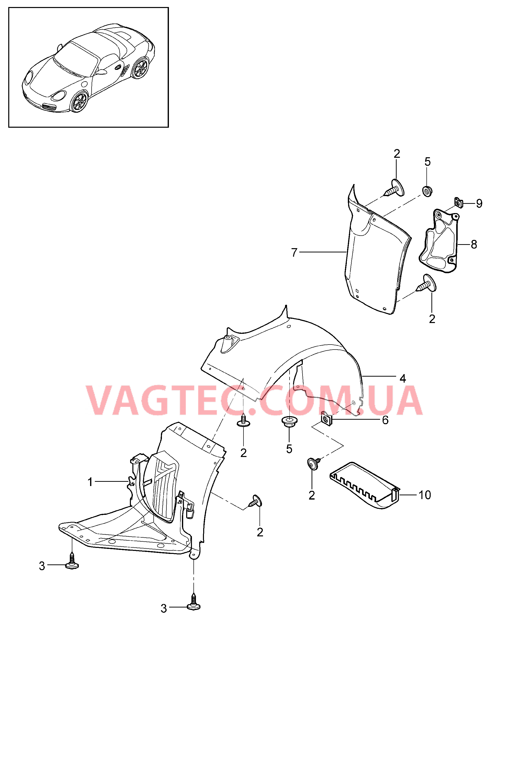 801-075 Обивки, для, Колесная ниша для PORSCHE Boxster 2009-2012-USA