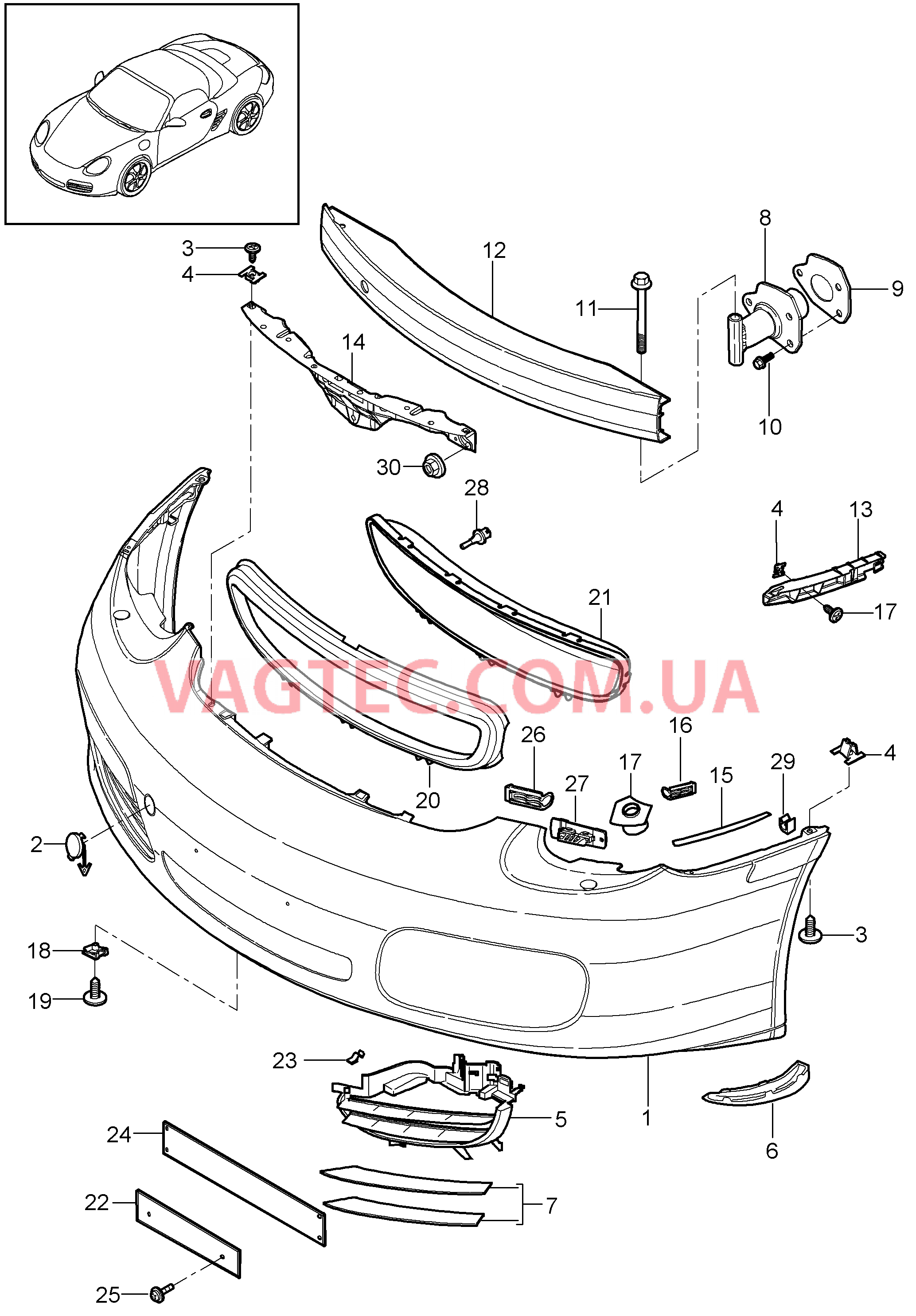 802-000 Бампер, передний для PORSCHE Boxster 2009-2012-USA