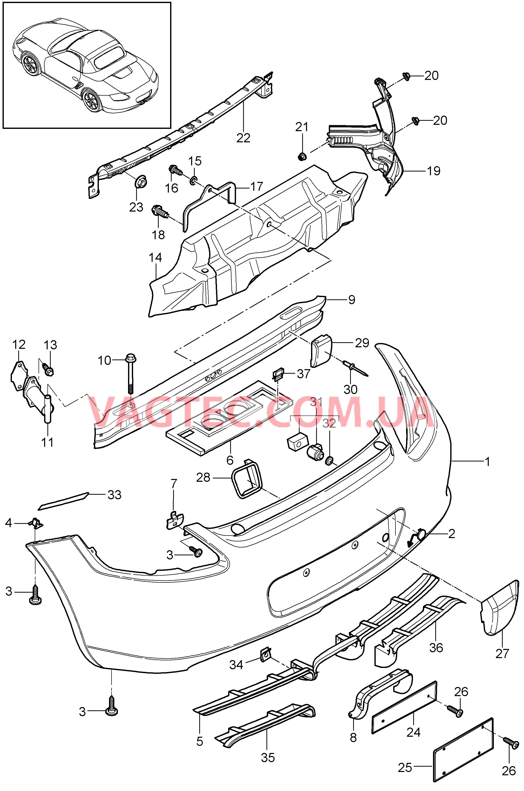 802-005 Бампер, задний для PORSCHE Boxster 2009-2012