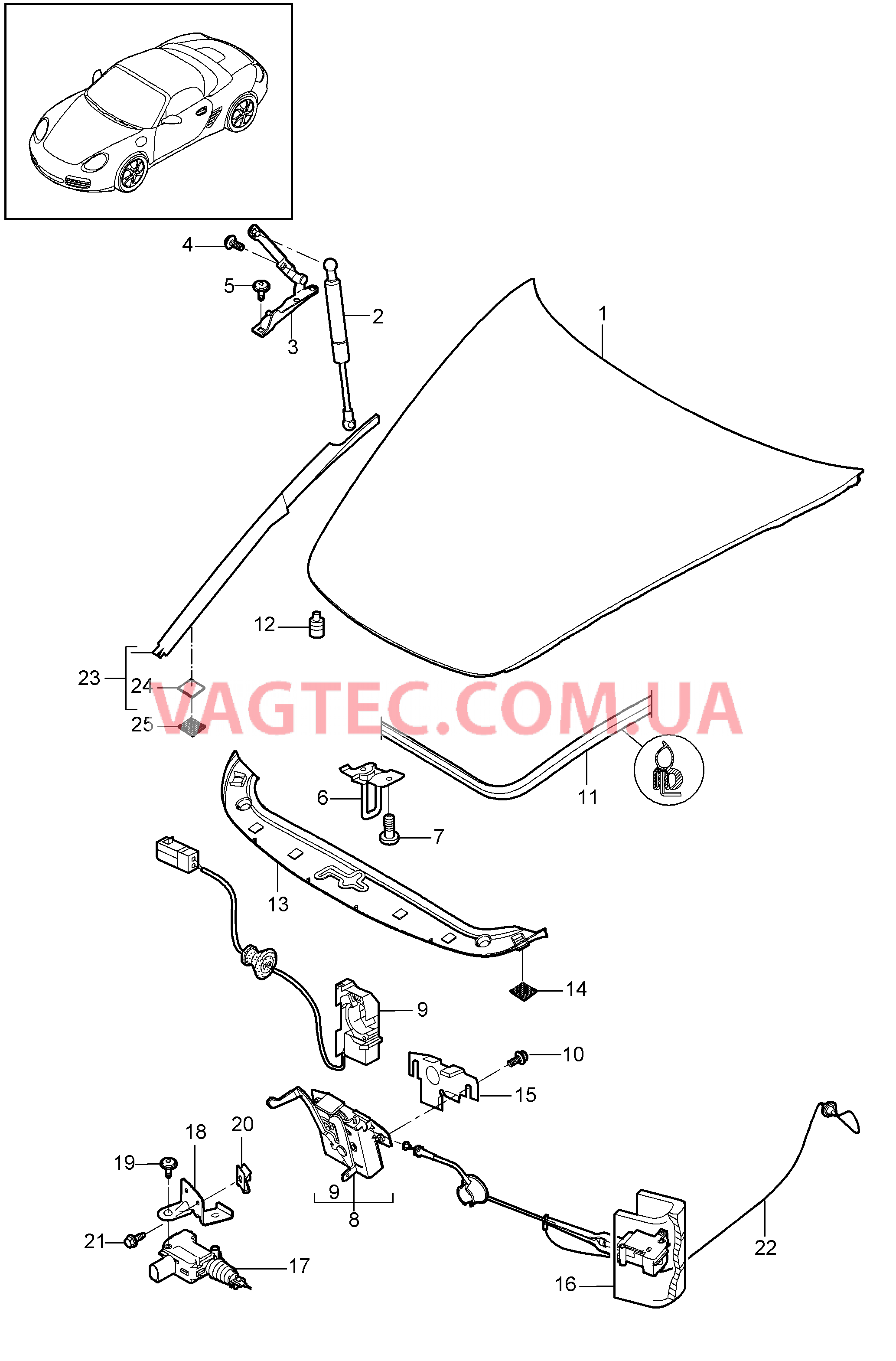 803-000 Крышка, передний для PORSCHE Boxster 2009-2012-USA