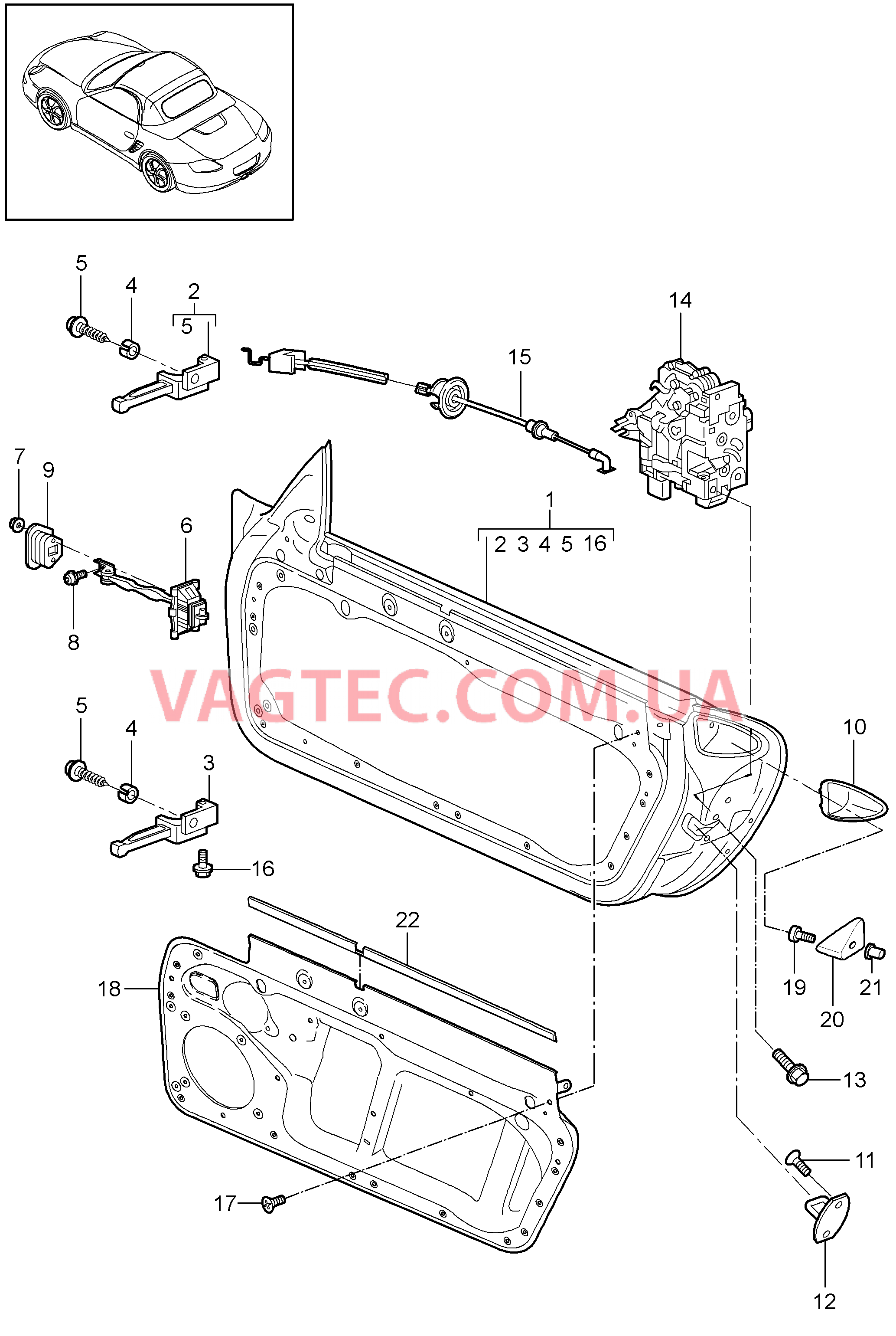 804-000 Структура двери, Встраиваемые детали, Замок двери для PORSCHE Boxster 2009-2012-USA