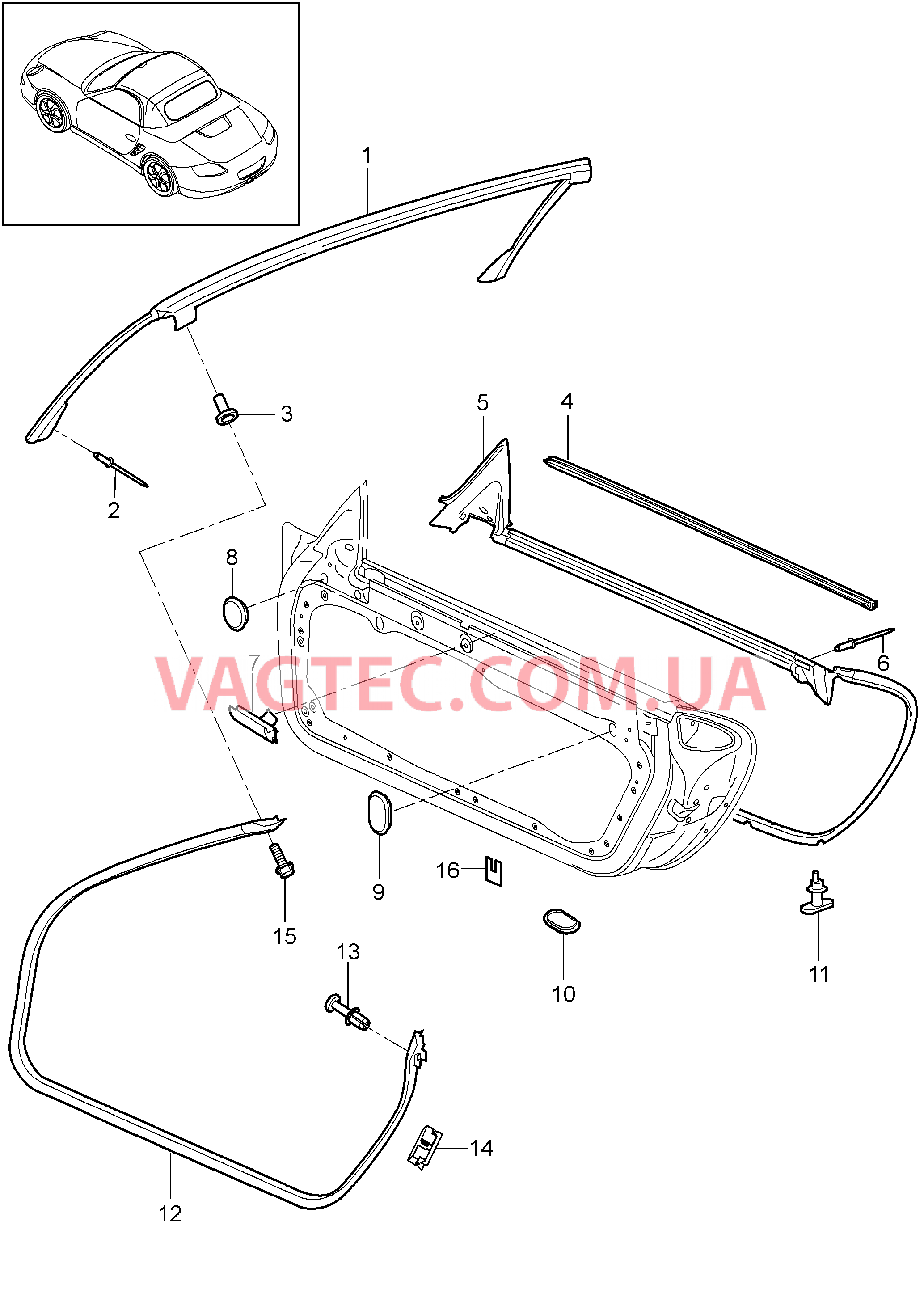 804-010 Дверн.уплотнитель, Прокладка, Рама ветрового стекла для PORSCHE Boxster 2009-2012