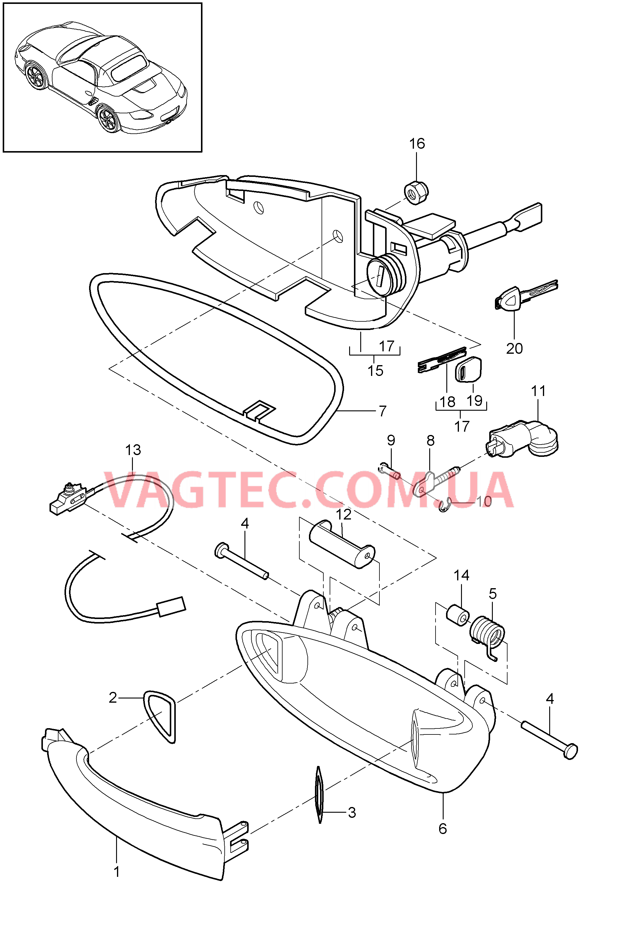 804-020 Рукоятка двери для PORSCHE Boxster 2009-2012-USA