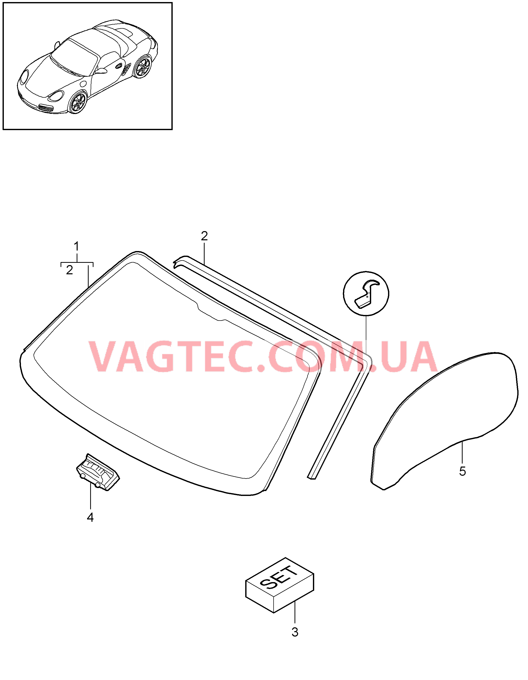 805-000 Остекление для PORSCHE Boxster 2009-2012-USA