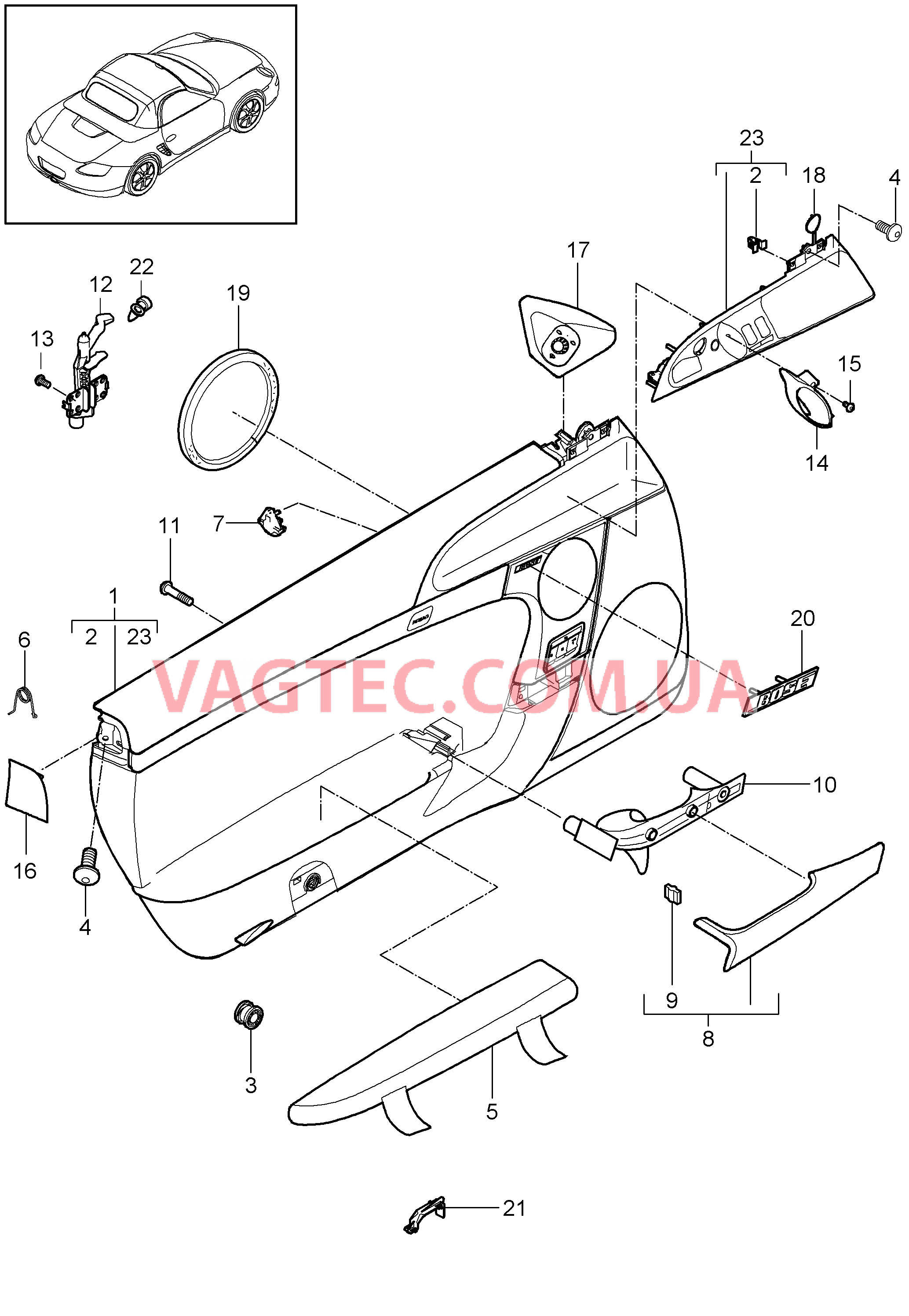 807-010 Обшивка двери, Детали
						
						BOXSTER, BOXSTER S для PORSCHE Boxster 2009-2012-USA