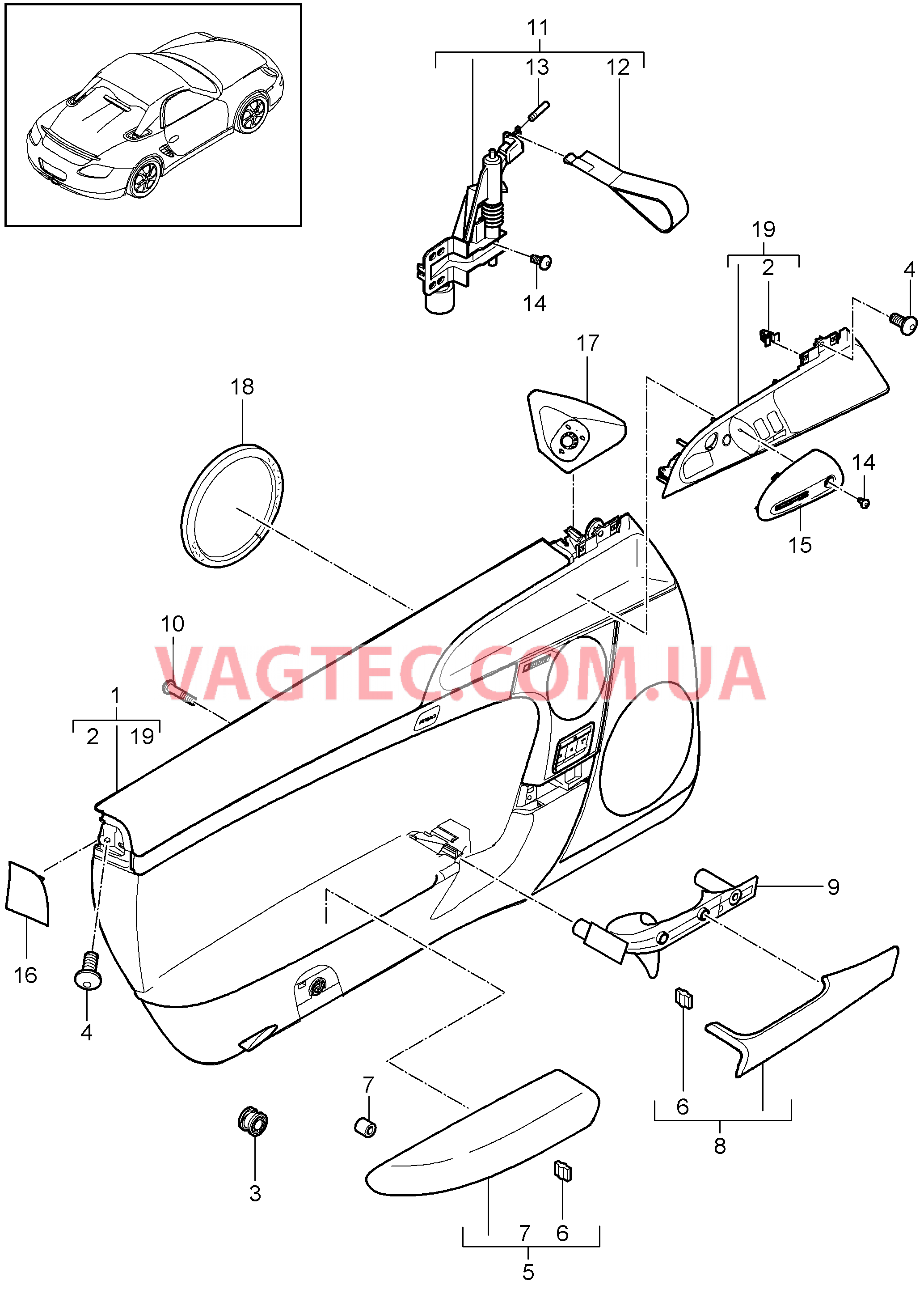 807-011 Обшивка двери, Детали
						
						SPYDER, BOXSTER R, I778 для PORSCHE Boxster 2009-2012-USA