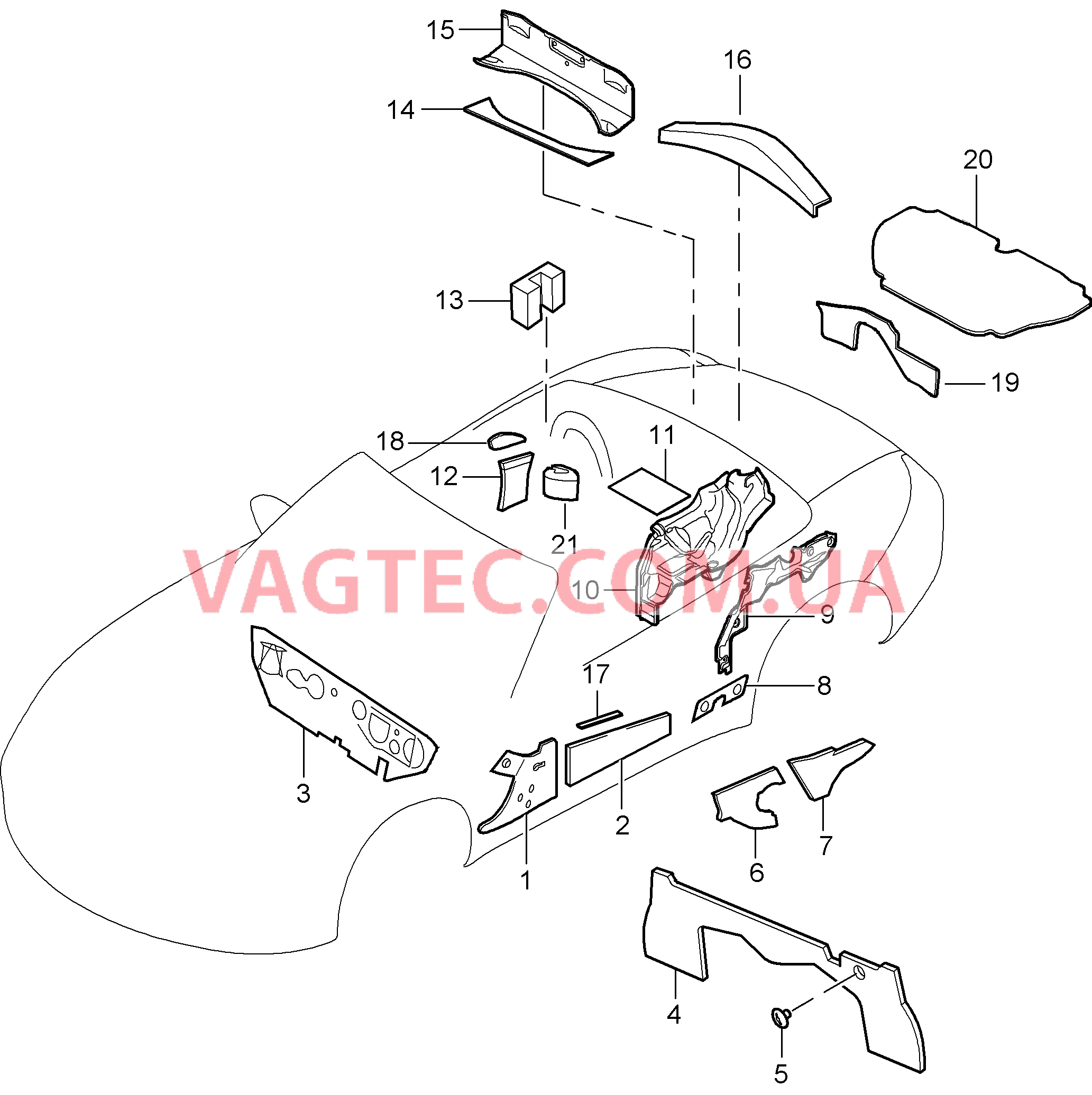 807-015 Кузов, Звукоизоляция 1 для PORSCHE Boxster 2009-2012