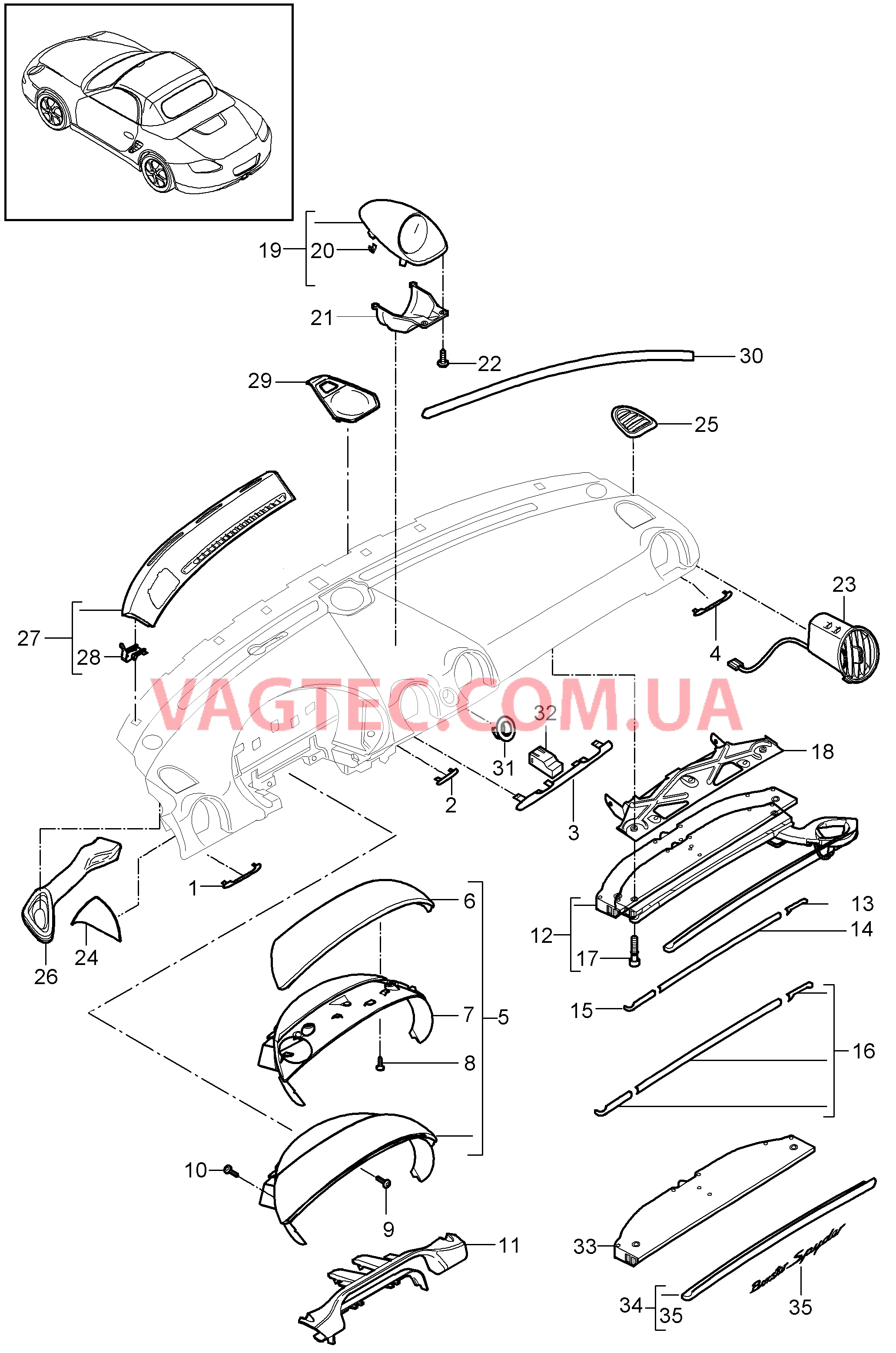 809-001 Облицовка передней панели, Верхняя часть, с, Детали для PORSCHE Boxster 2009-2012