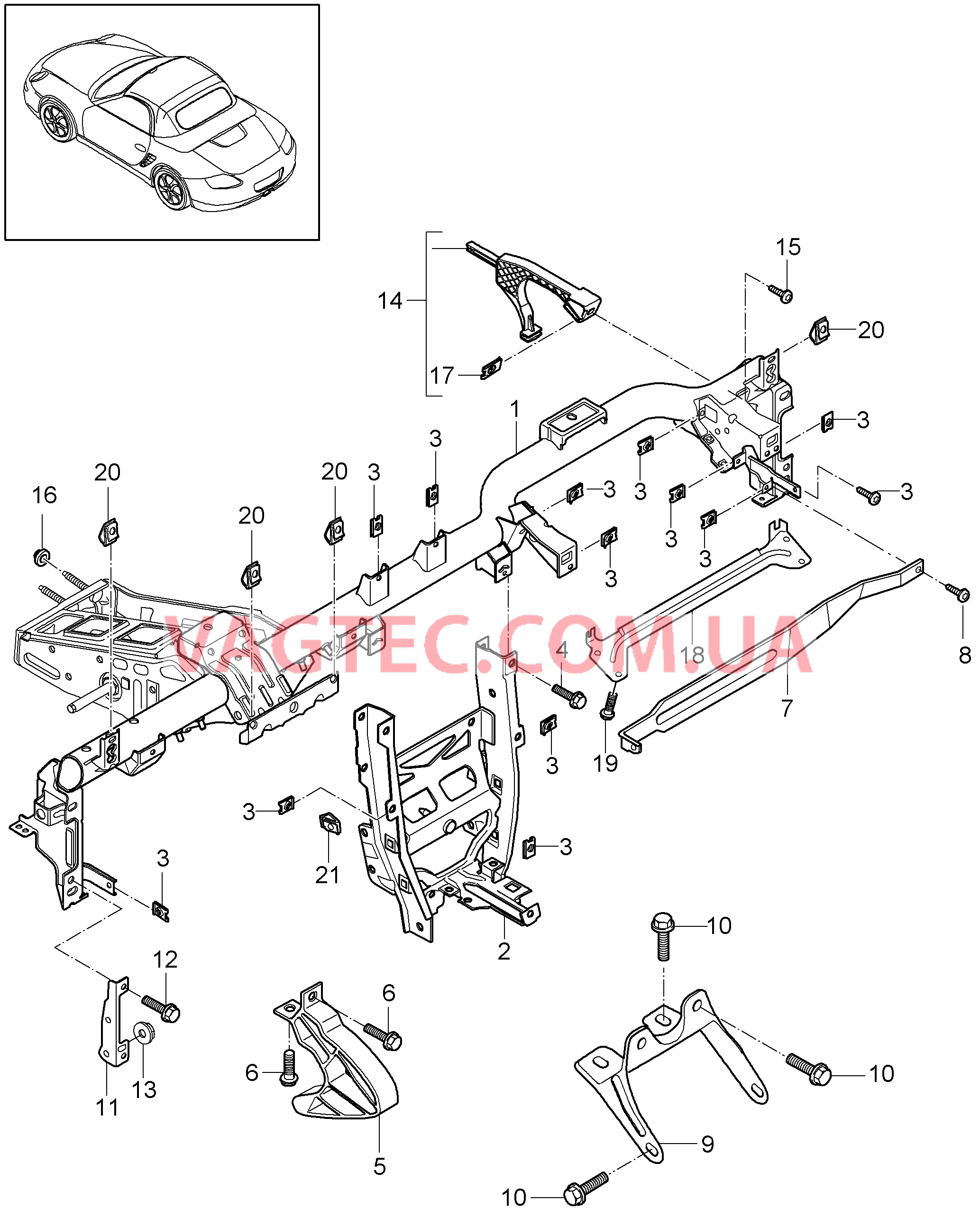 809-004 Несущий элемент, Панель приборов для PORSCHE Boxster 2009-2012-USA