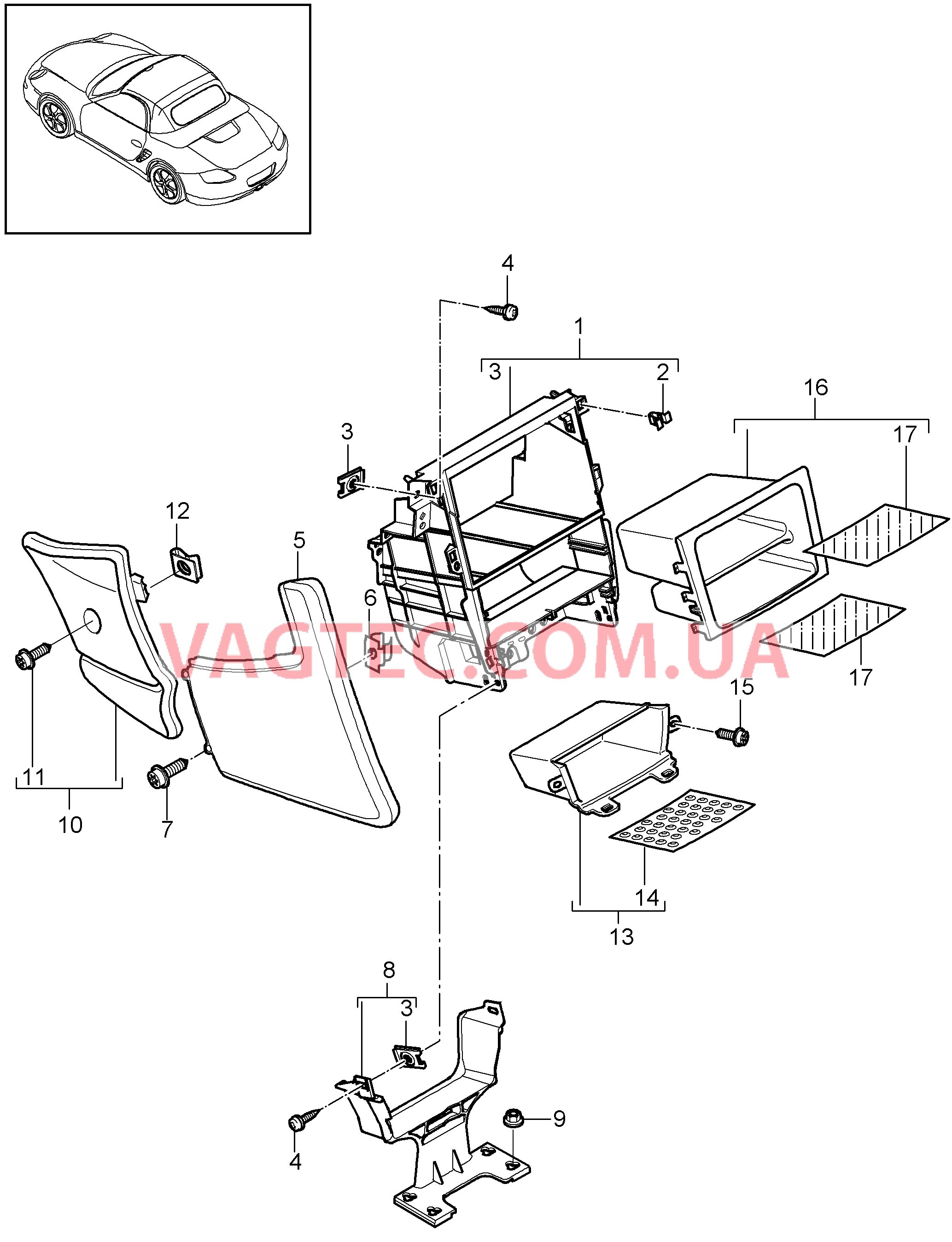 809-015 Центральная консоль, передний для PORSCHE Boxster 2009-2012-USA