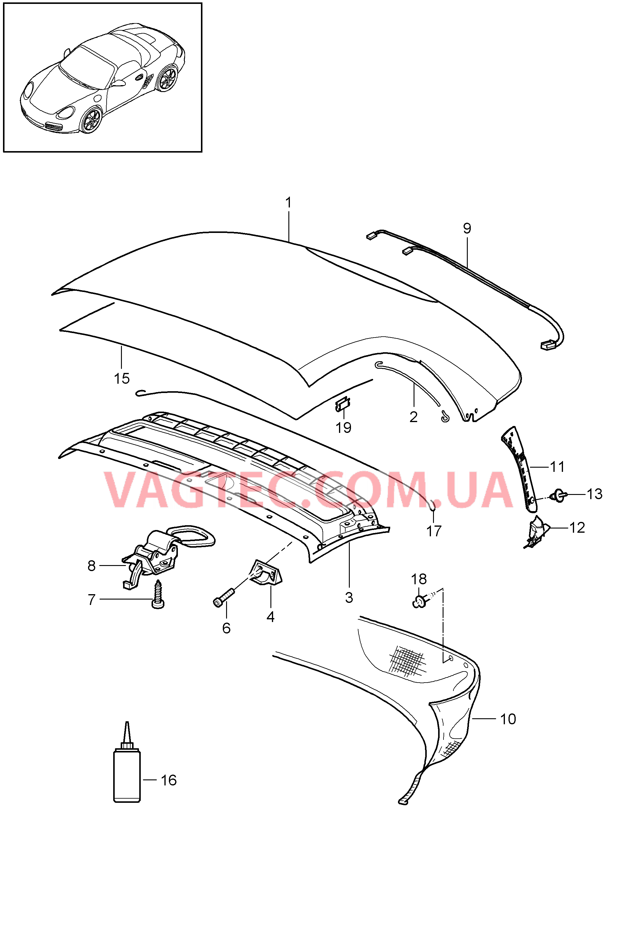 811-000 Обивка складного верха, Обивка потолка для PORSCHE Boxster 2009-2012