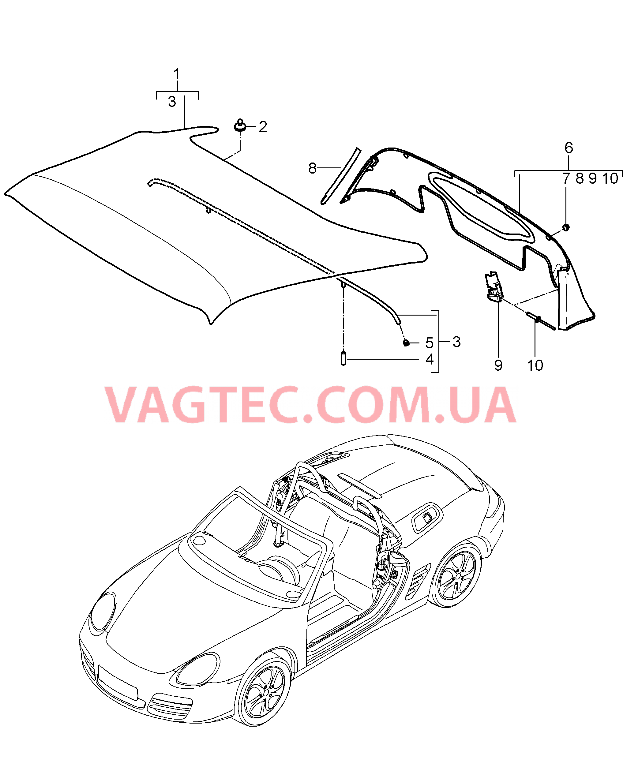 811-003 Обивка складного верха, Защита от непогоды, Отдельные детали
						
						SPYDER, I778 для PORSCHE Boxster 2009-2012-USA