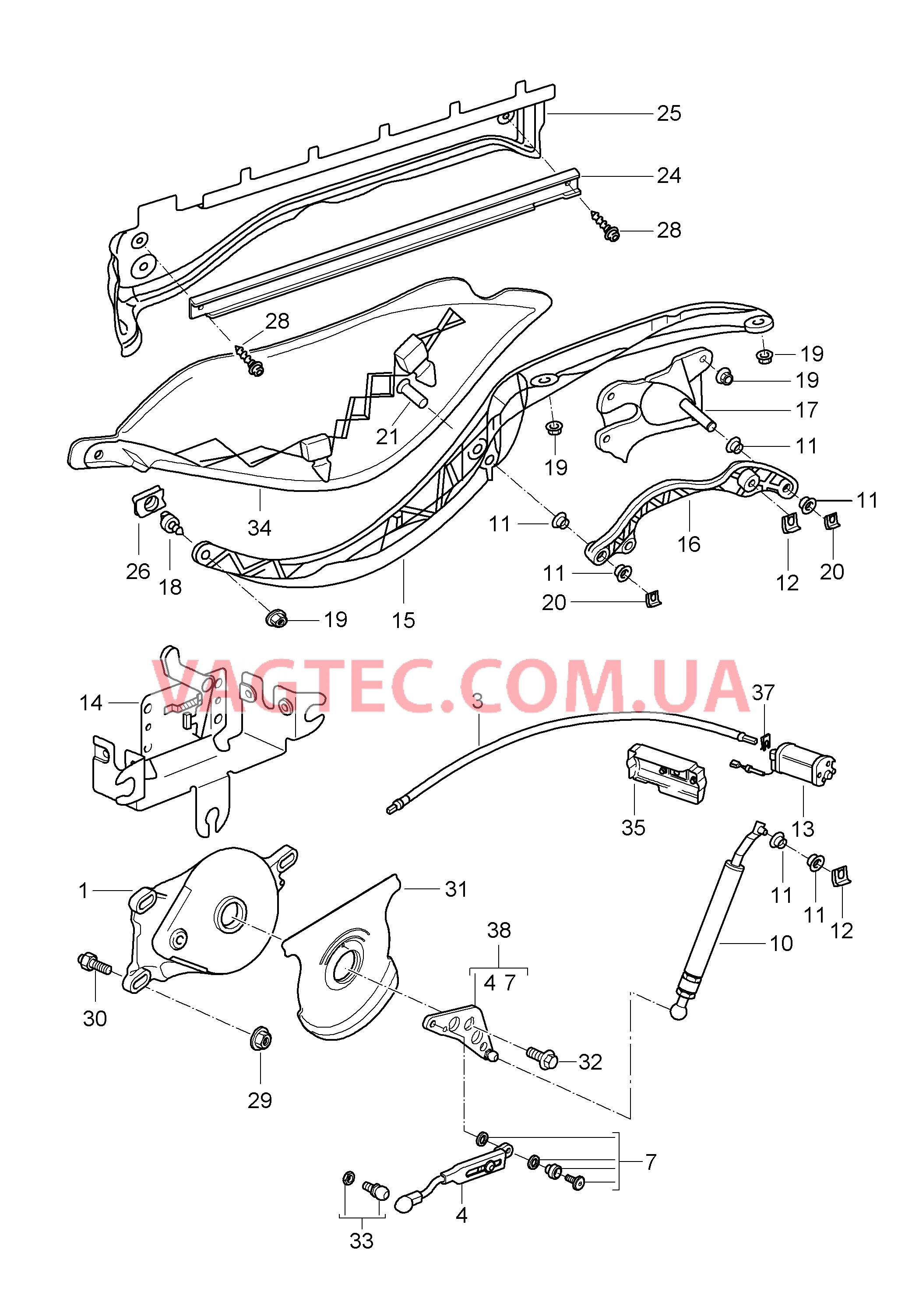 811-012 Привод, Складной верх, Отсек складного верха, Крышка для PORSCHE Boxster 2009-2012