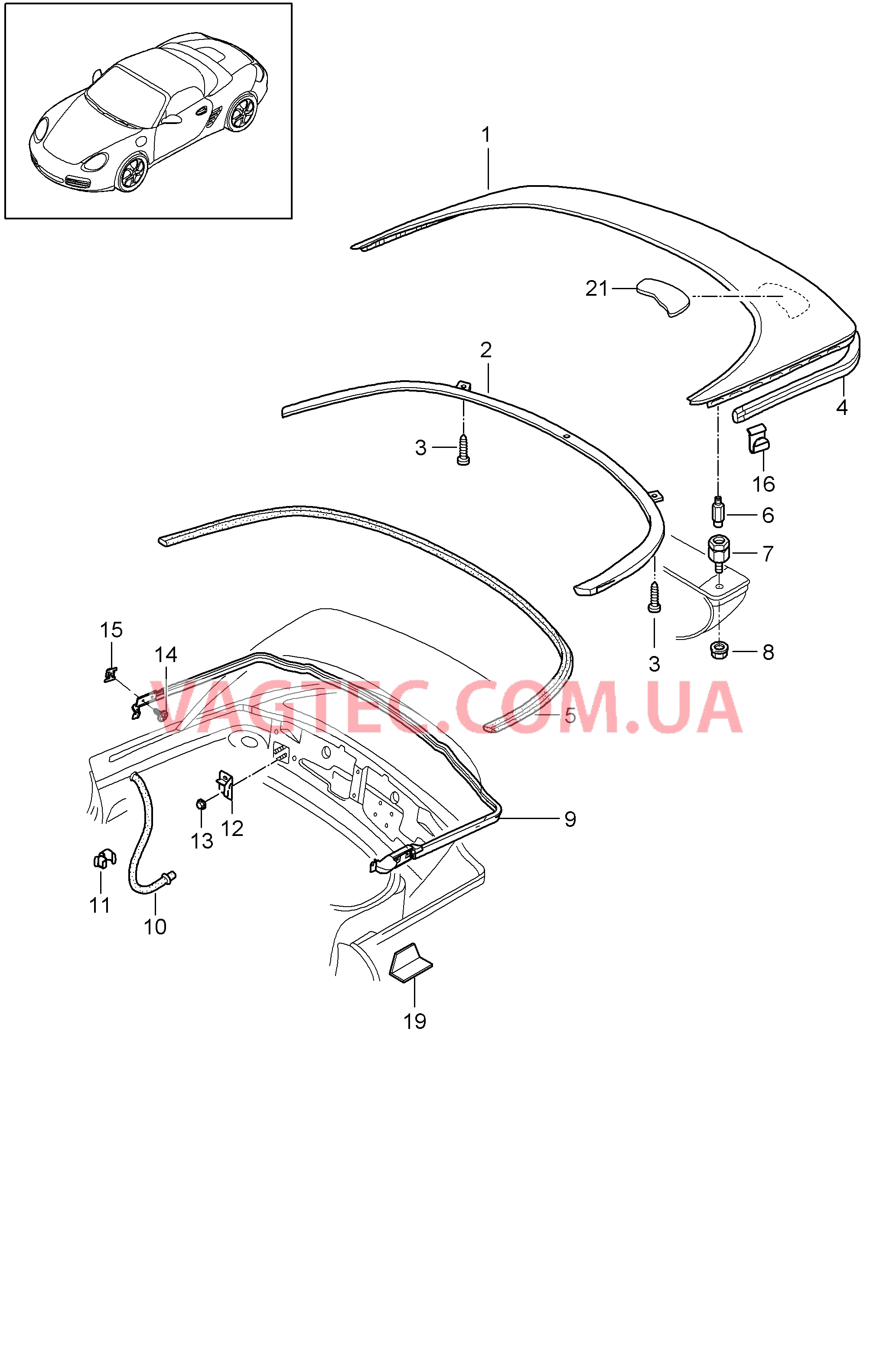 811-013 Отсек складного верха, Крышка, Уплотнения для PORSCHE Boxster 2009-2012-USA