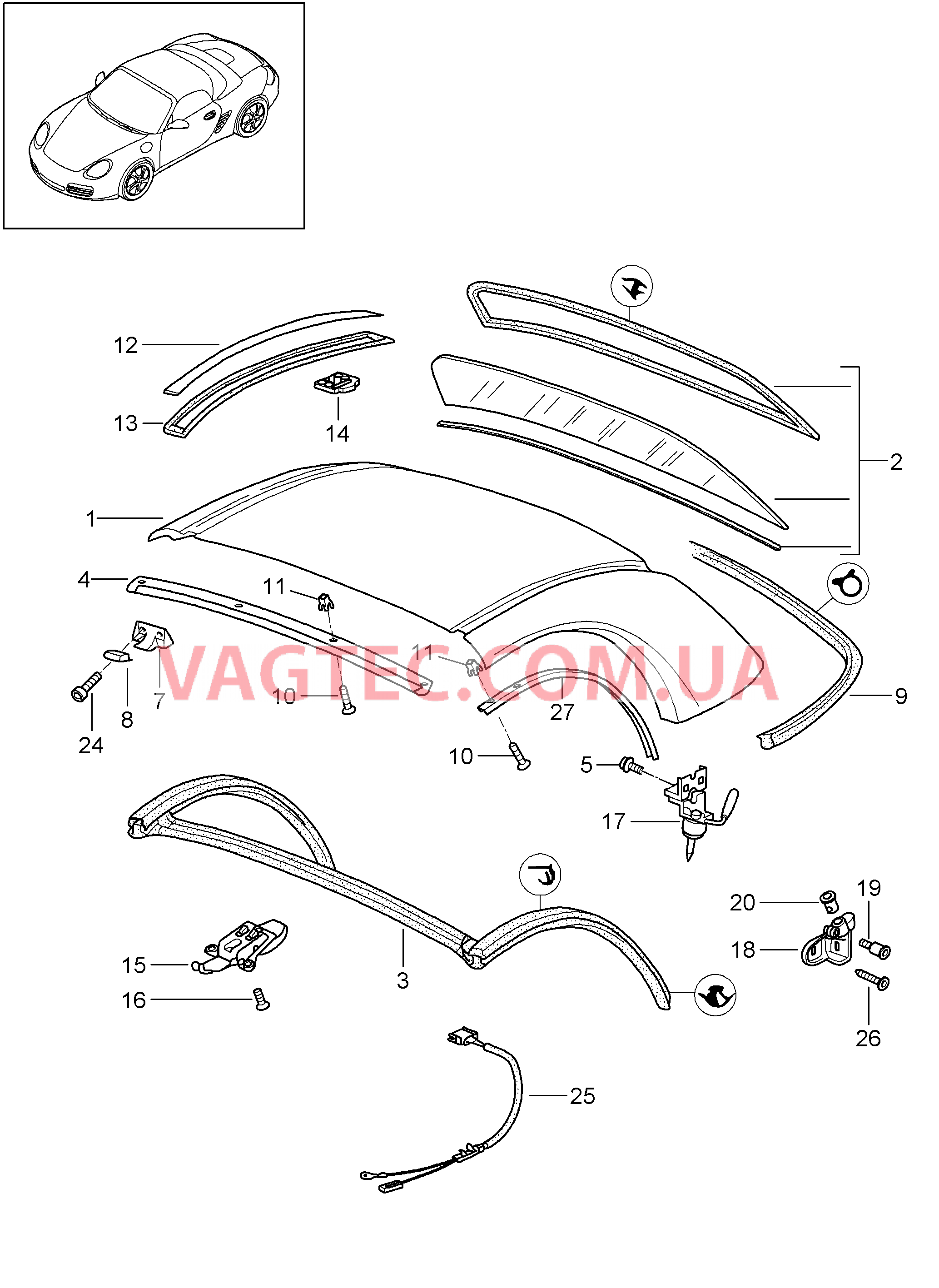 811-015 Жесткий верх, Детали, Уплотнения
						
						M550 для PORSCHE Boxster 2009-2012-USA