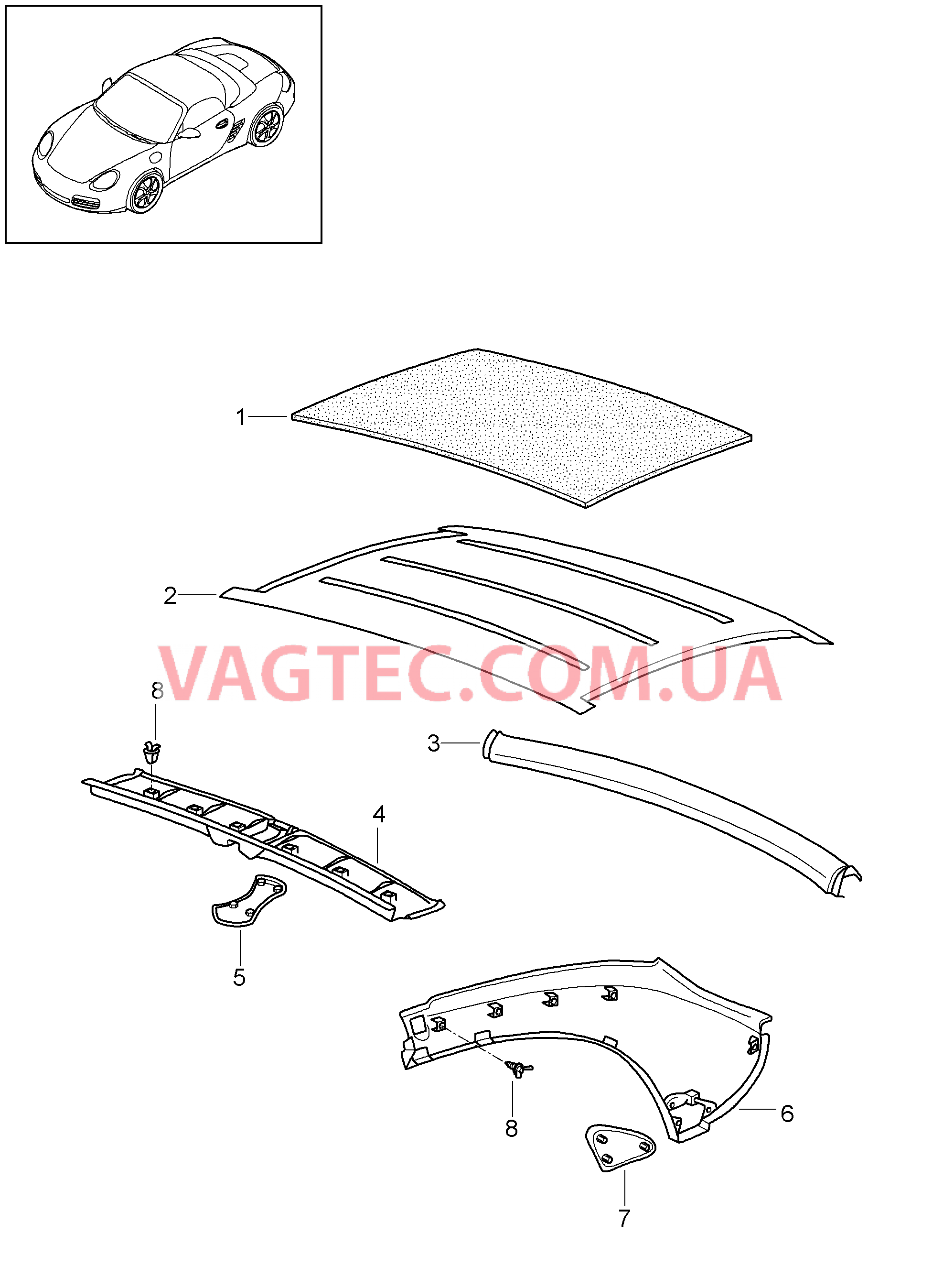 811-016 Жесткий верх, Оснащение салона для PORSCHE Boxster 2009-2012-USA