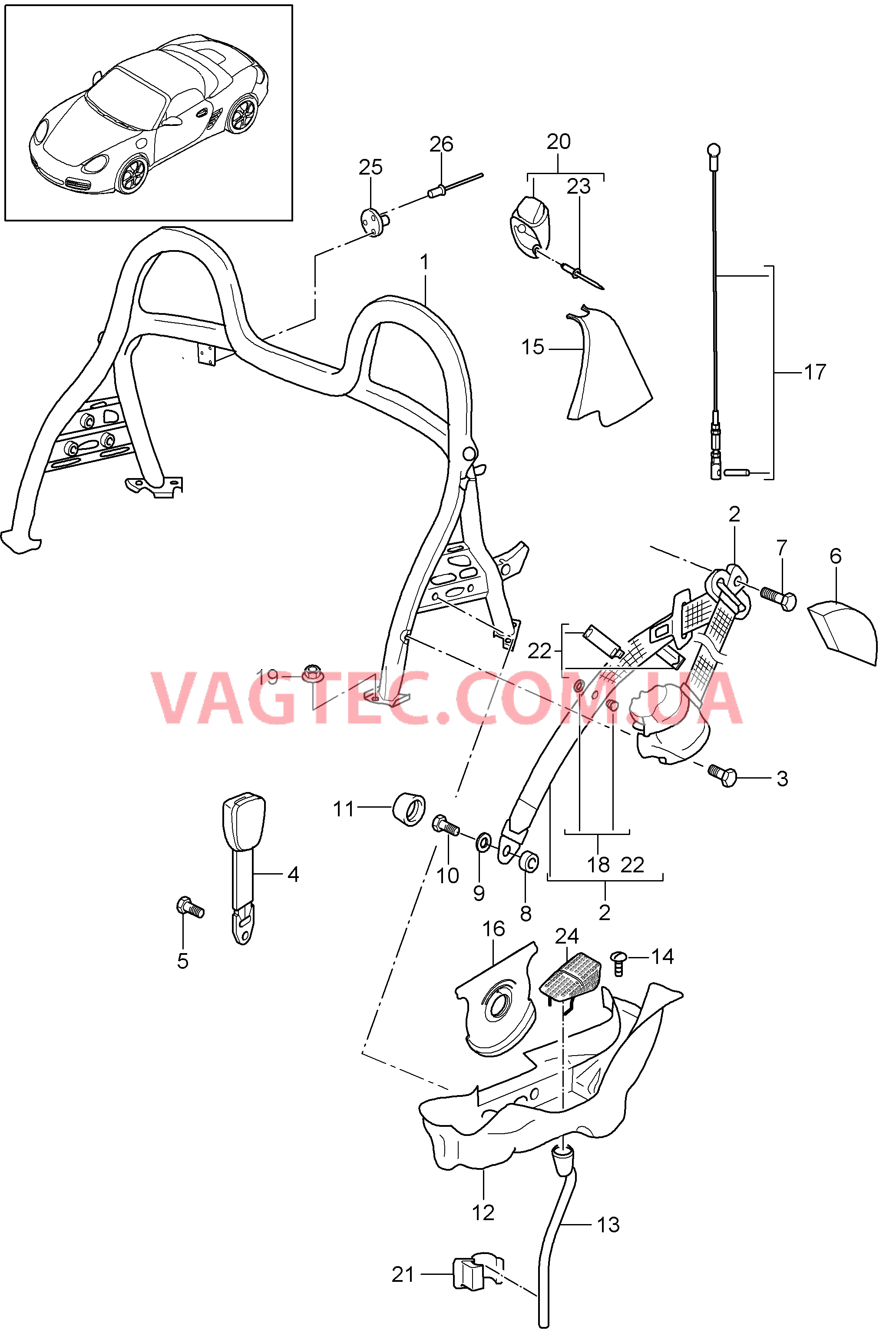 812-000 Дуга защиты от опрокидыв., Ремень безопасности
						
						BOXSTER, BOXSTER S, SPYDER для PORSCHE Boxster 2009-2012