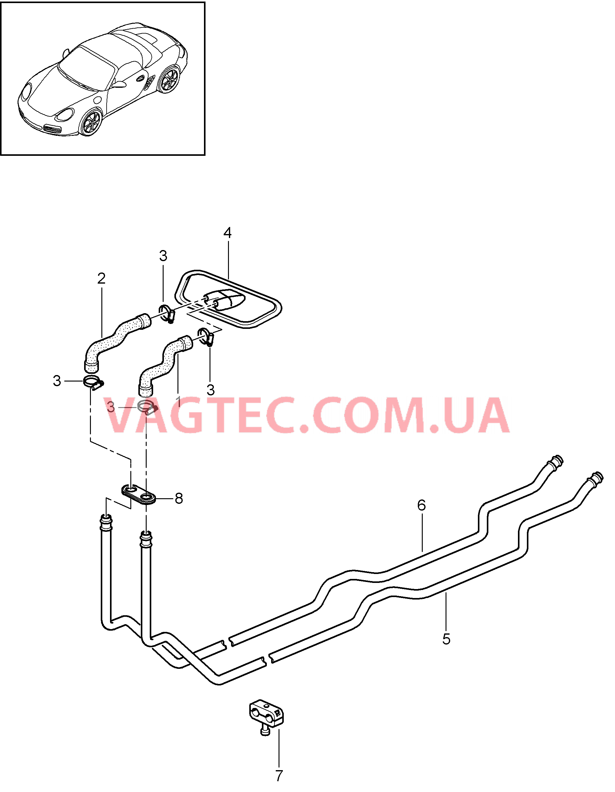 813-000 Обогрев 1, Подводящий трубопровод, Обратная магистраль для PORSCHE Boxster 2009-2012