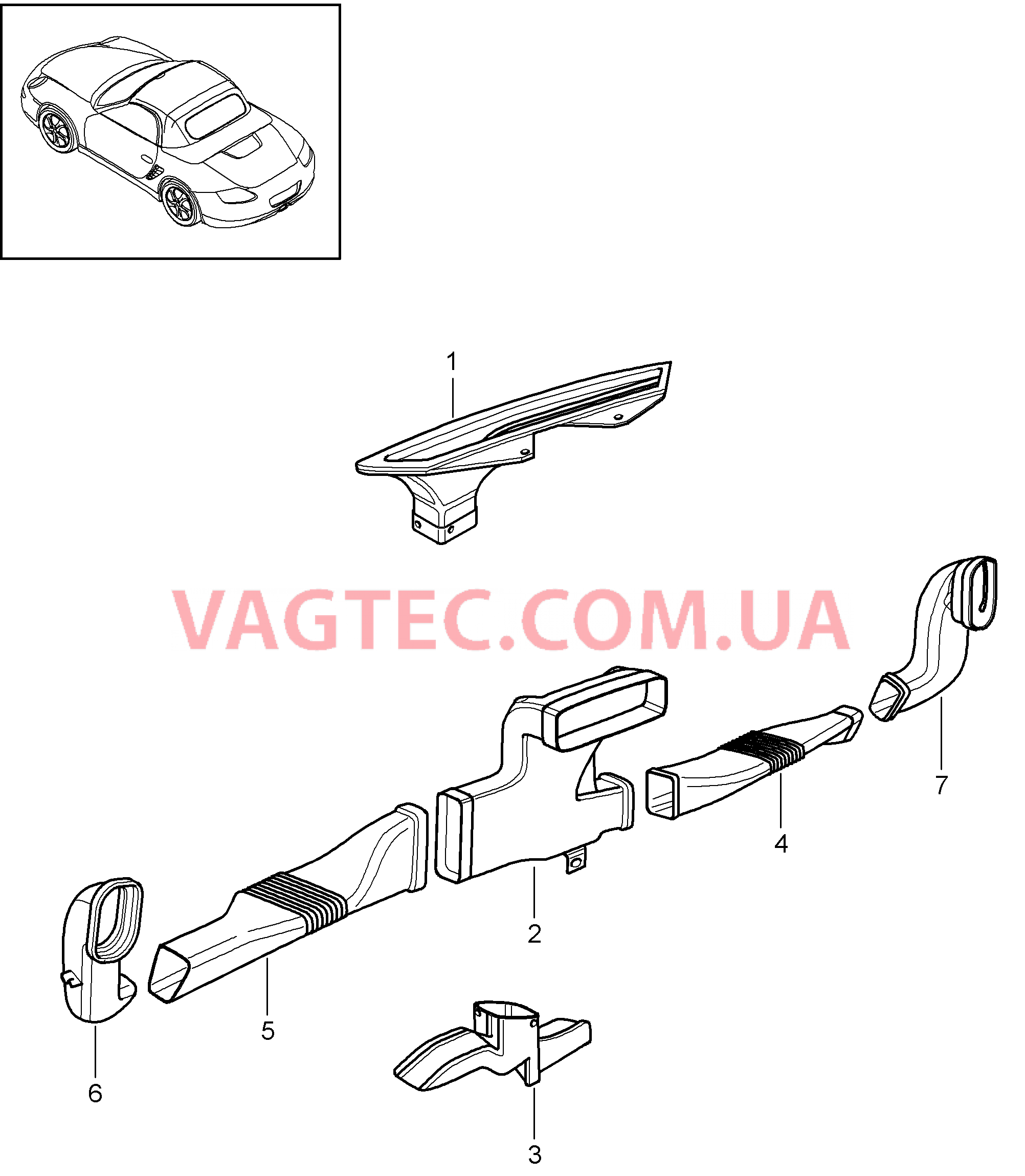 813-001 Обогрев, Воздухораспределитель для PORSCHE Boxster 2009-2012