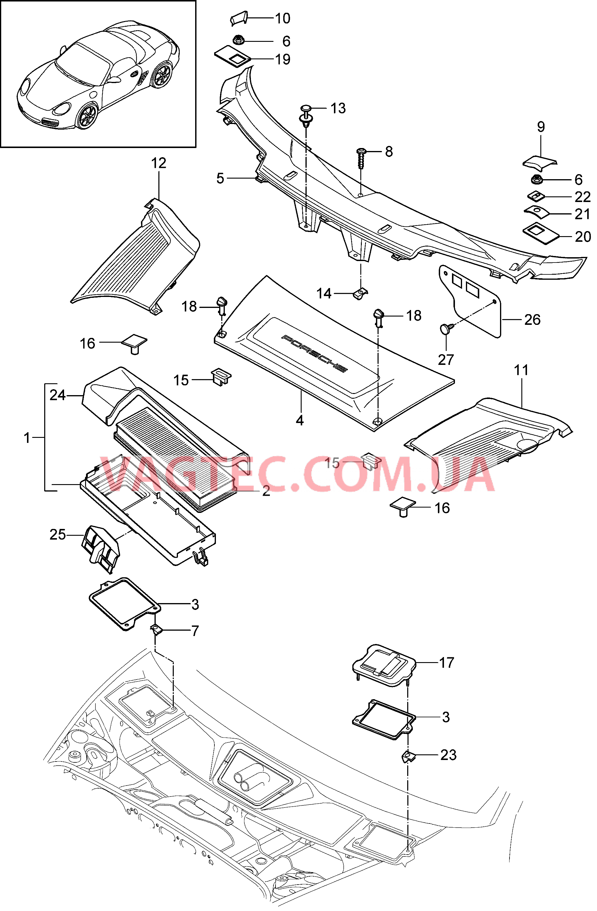 813-020 Противосажевый фильтр, Ветровой кожух для PORSCHE Boxster 2009-2012-USA