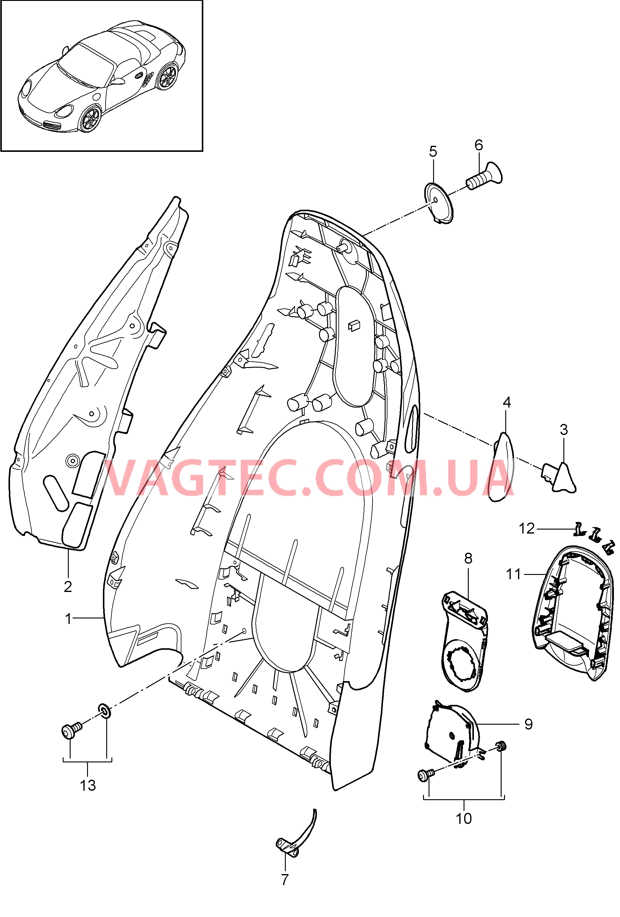 817-004 Каркас спинки, Серийное сиденье, Сиденье KOMFORT, Детали для PORSCHE Boxster 2009-2012