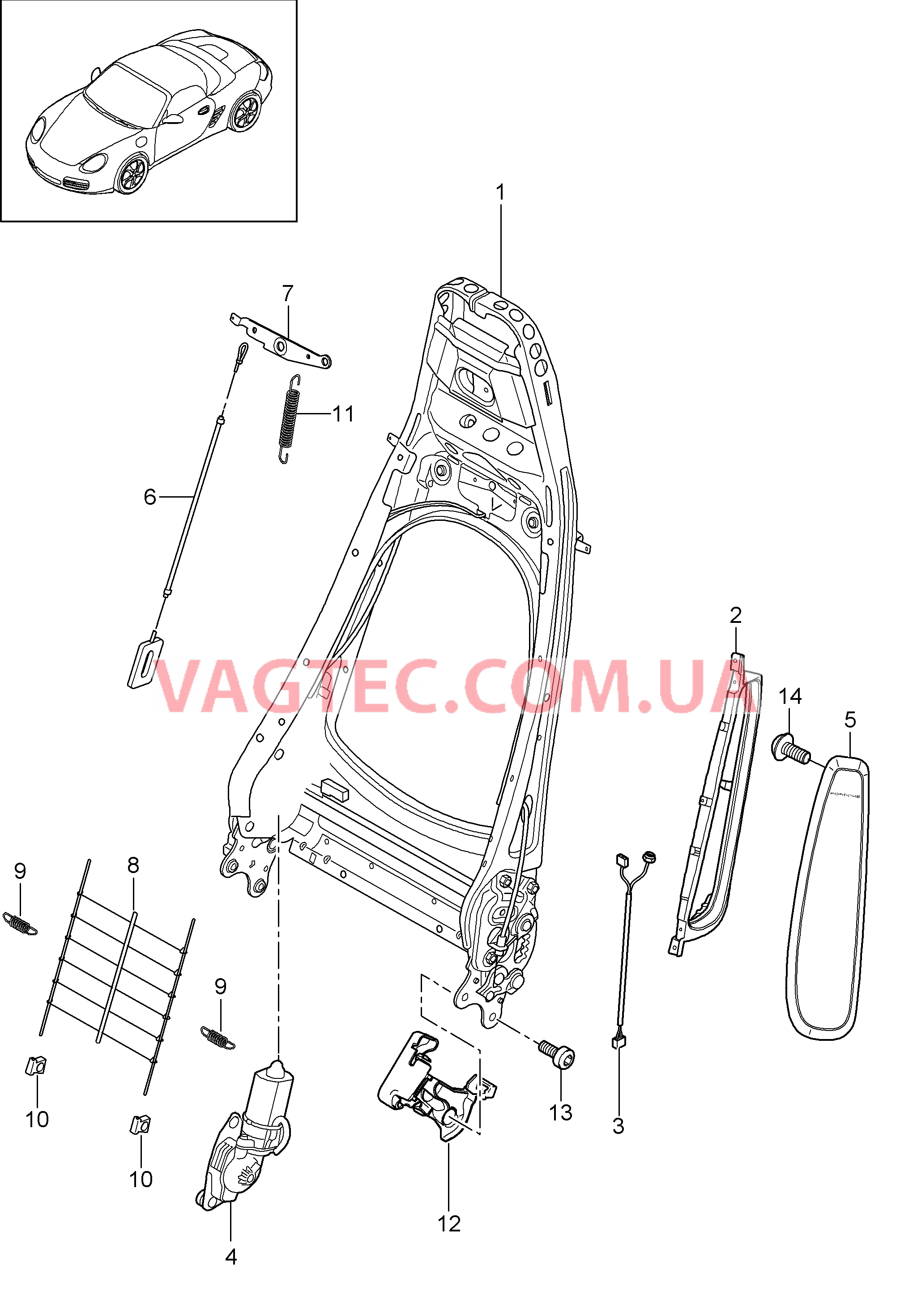 817-006 Каркас спинки, Серийное сиденье, Сиденье KOMFORT
						
						I369/370, I437/438 для PORSCHE Boxster 2009-2012
