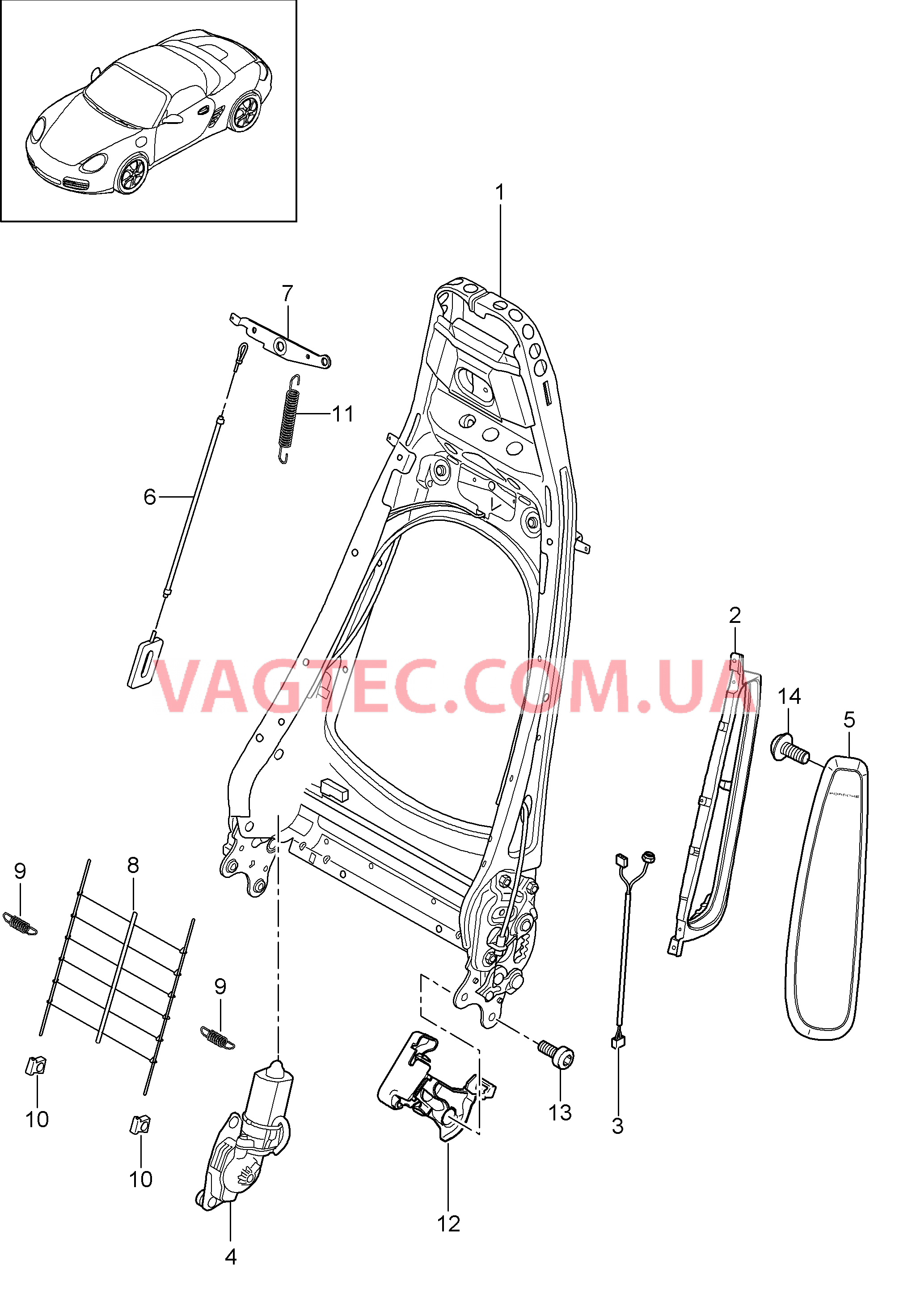 817-006 Каркас спинки, Серийное сиденье, Сиденье KOMFORT
						
						I369/370, I437/438 для PORSCHE Boxster 2009-2012-USA