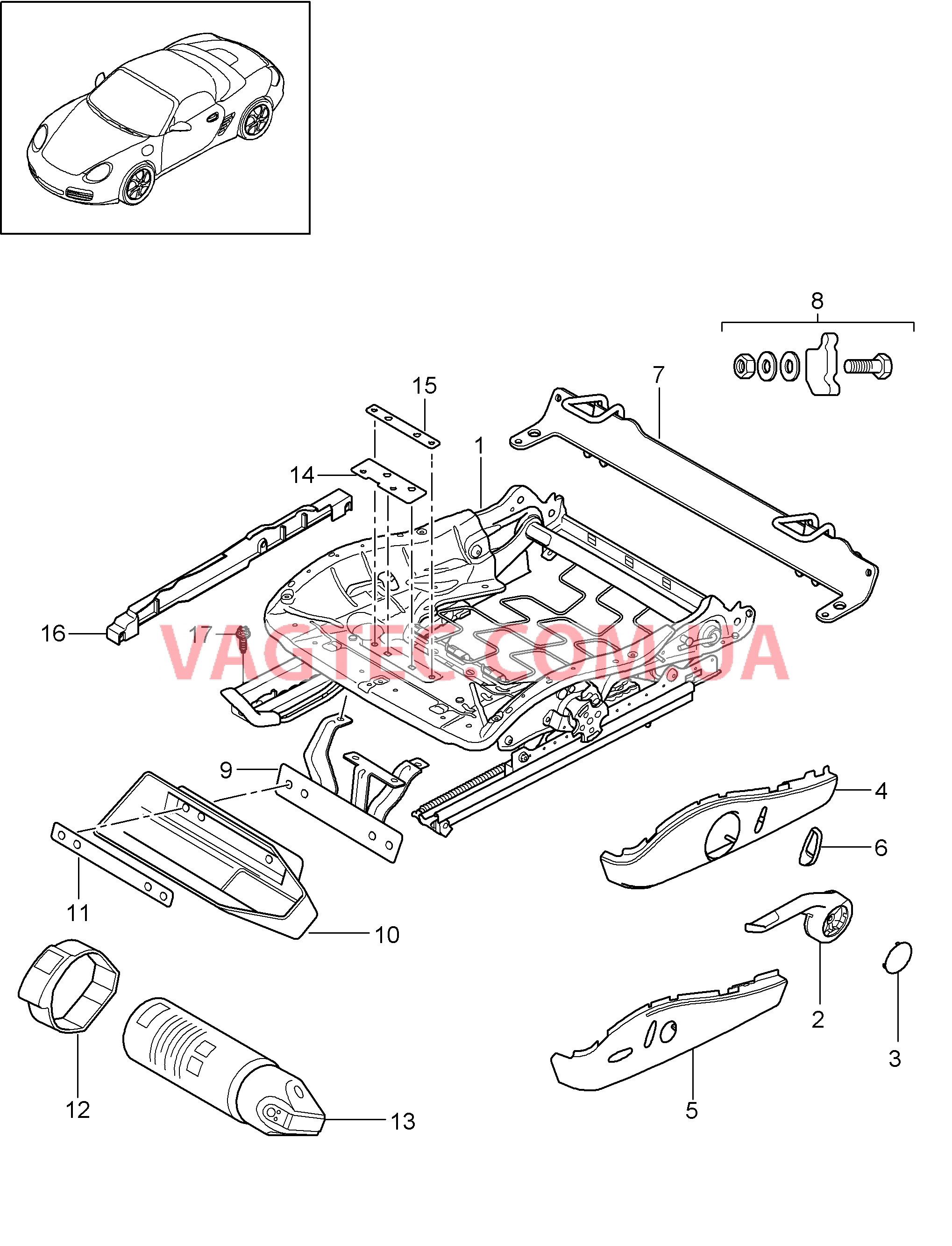 817-008 Регулятор сиденья, Серийное сиденье, Сиденье KOMFORT для PORSCHE Boxster 2009-2012