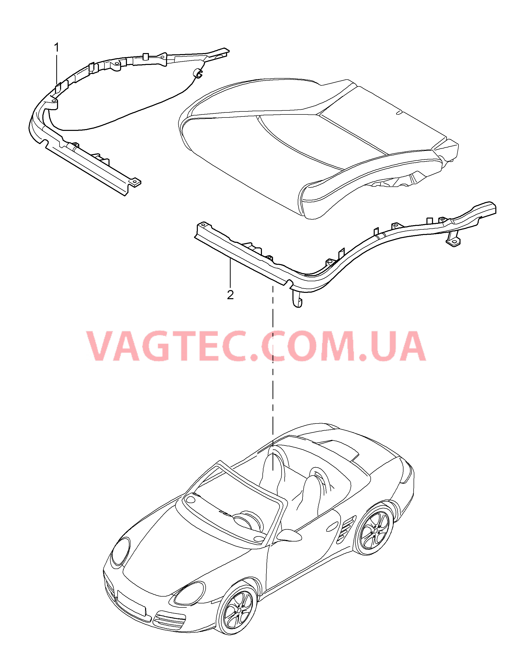 817-009 Держатель обивки, Рама, Опорная поверхность, Серийное сиденье, Сиденье KOMFORT для PORSCHE Boxster 2009-2012