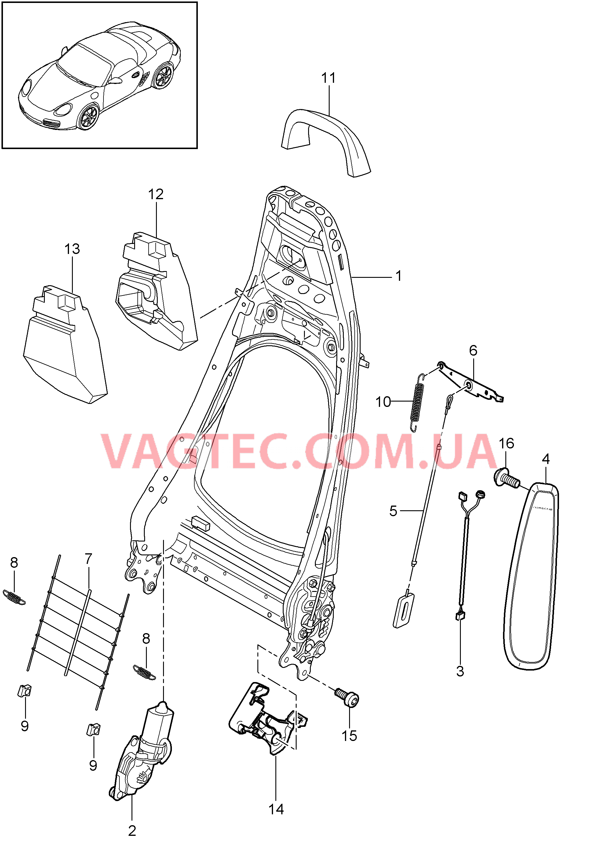 817-021 Каркас спинки, Спортивное сиденье для PORSCHE Boxster 2009-2012