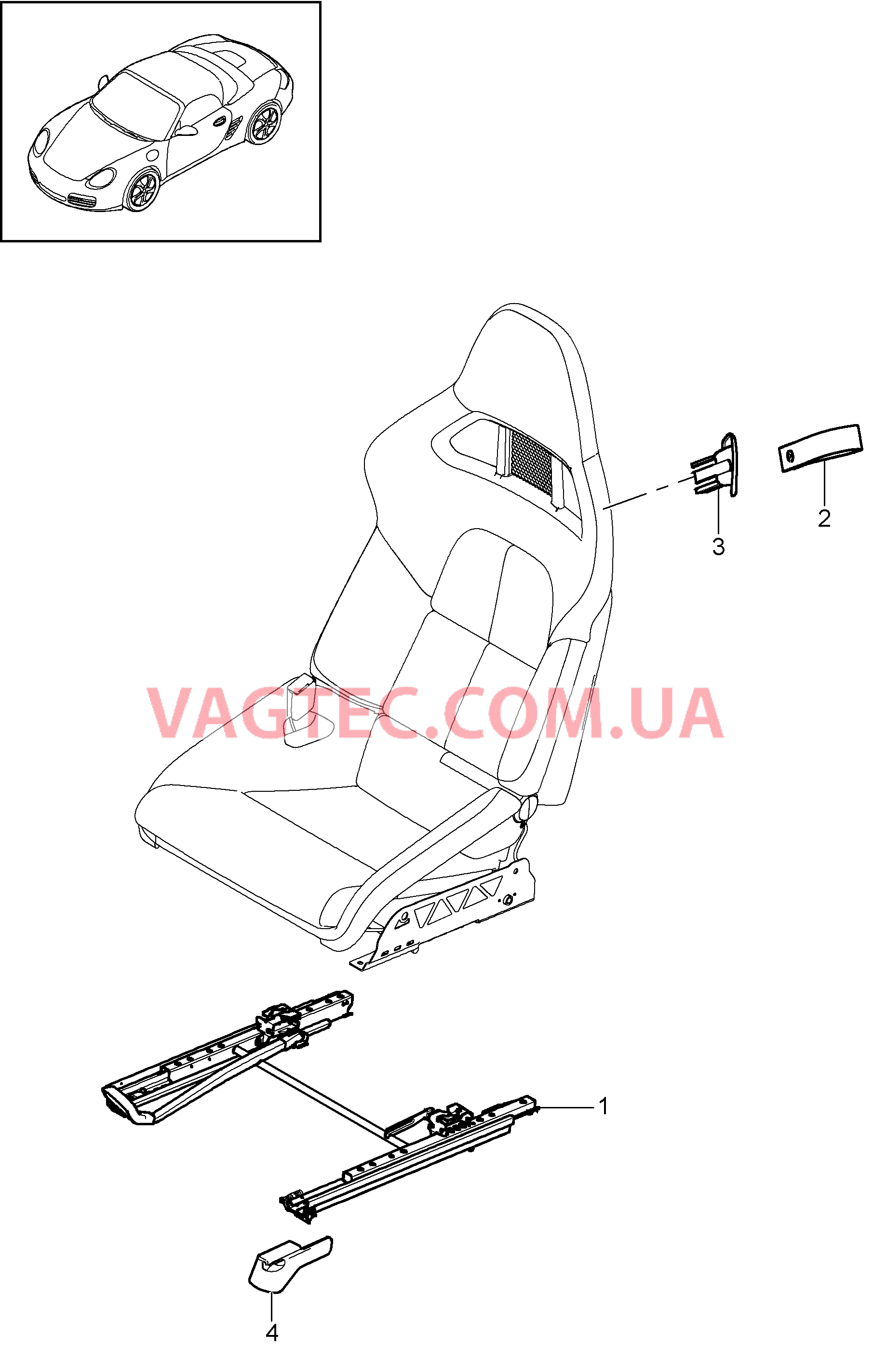 817-030 Ковшеобразное сиденье, складной, полный, Не поставляется для PORSCHE Boxster 2009-2012-USA