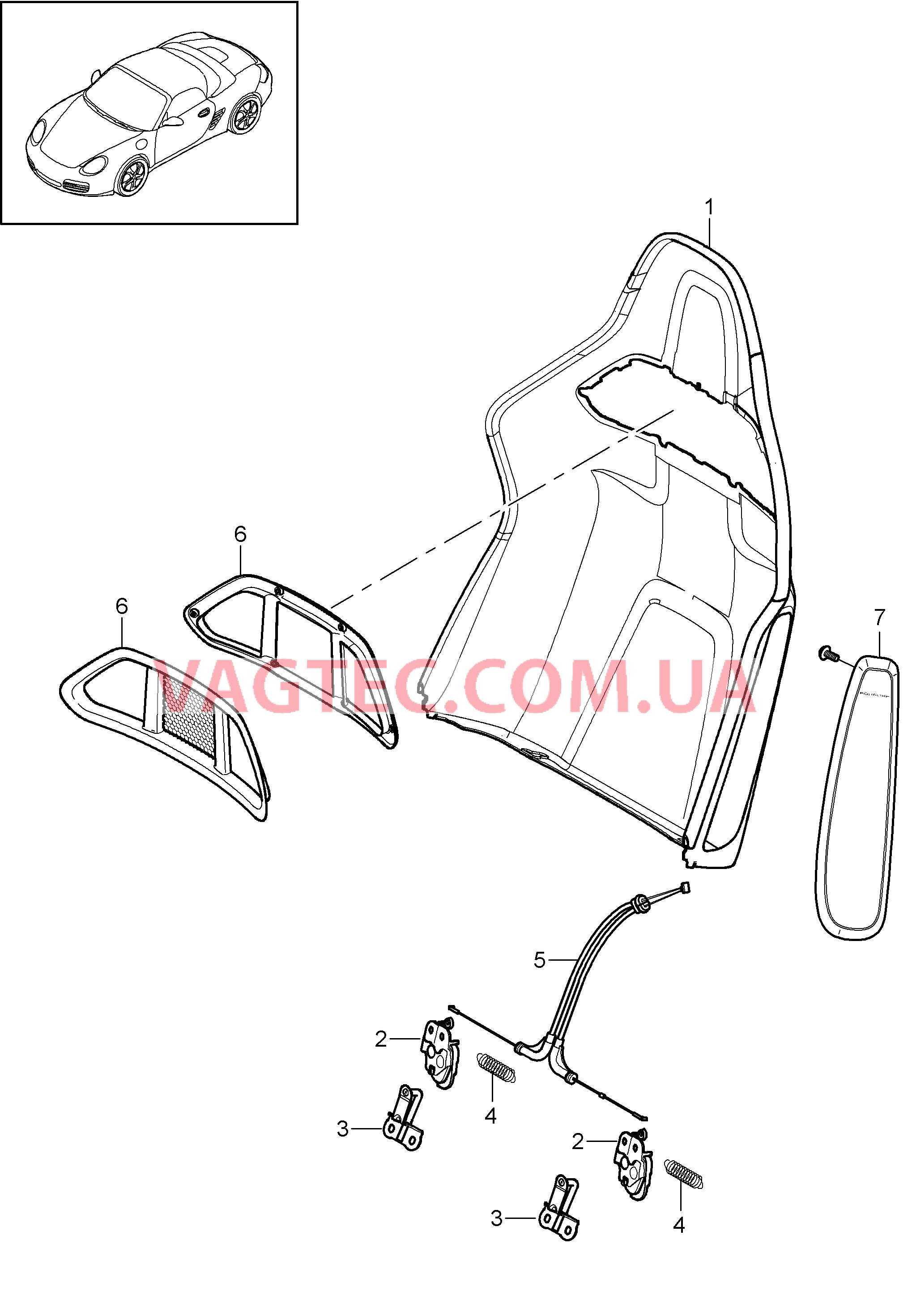 817-036 Каркас спинки, Ковшеобразное сиденье, складной, Детали для PORSCHE Boxster 2009-2012-USA