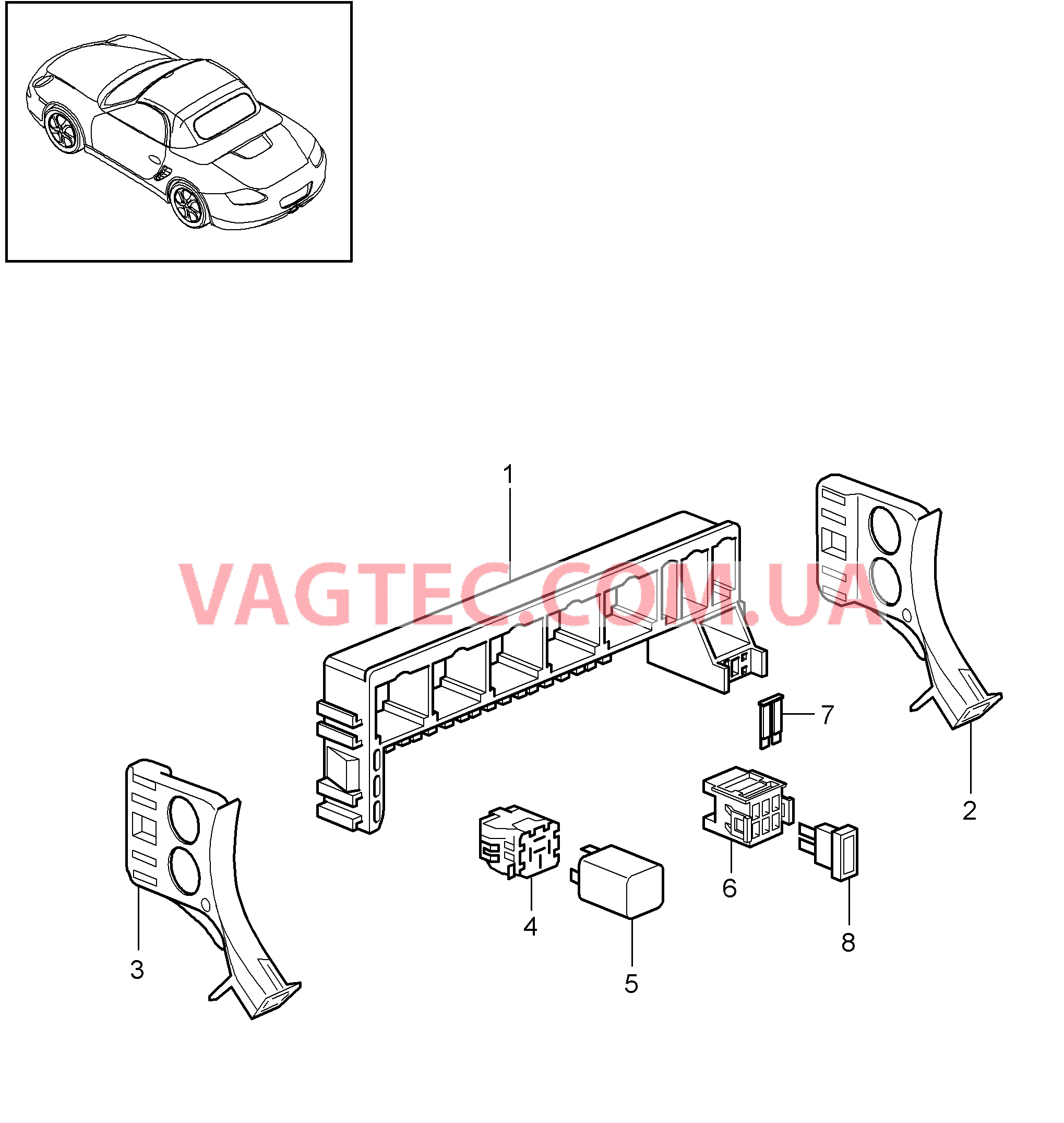 902-001 Блок упр. бортовой сети, Задняя часть кузова для PORSCHE Boxster 2009-2012-USA