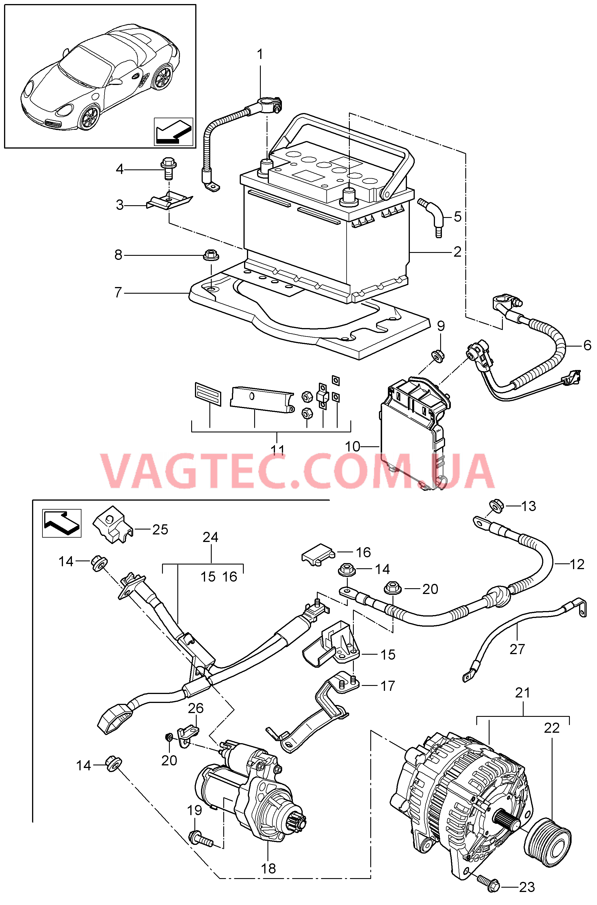 902-005 Источник питания, Распределительное устройство, Стартер, Генератор для PORSCHE Boxster 2009-2012