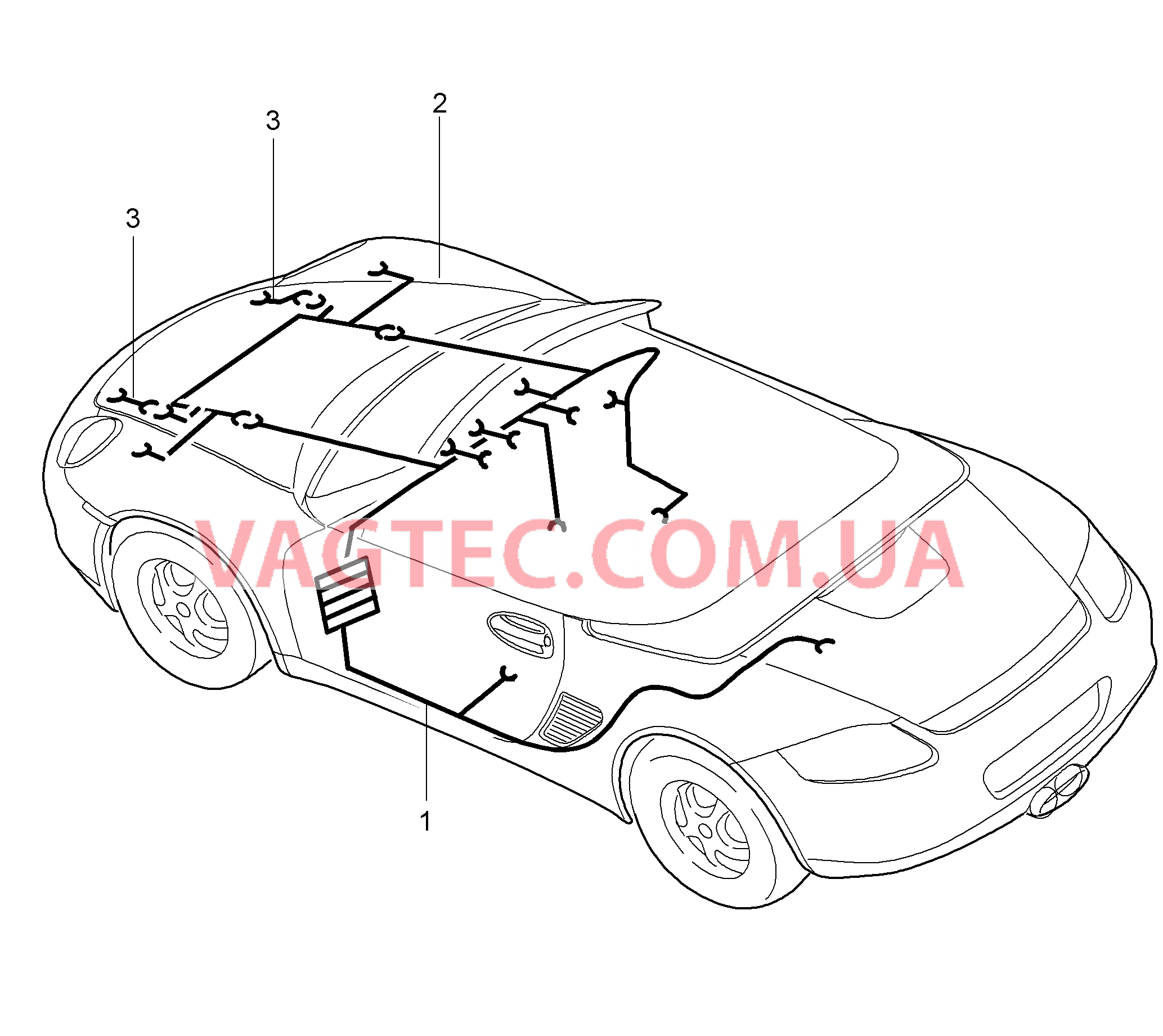 902-010 Жгуты проводов, Салон, Передняя часть, Обшивка, передний, Подушка безопасности, Преднатяжитель, Ремонтные комплекты, Амортизатор, ABS, Индик.износа торм.колодок, Передняя ось для PORSCHE Boxster 2009-2012-USA