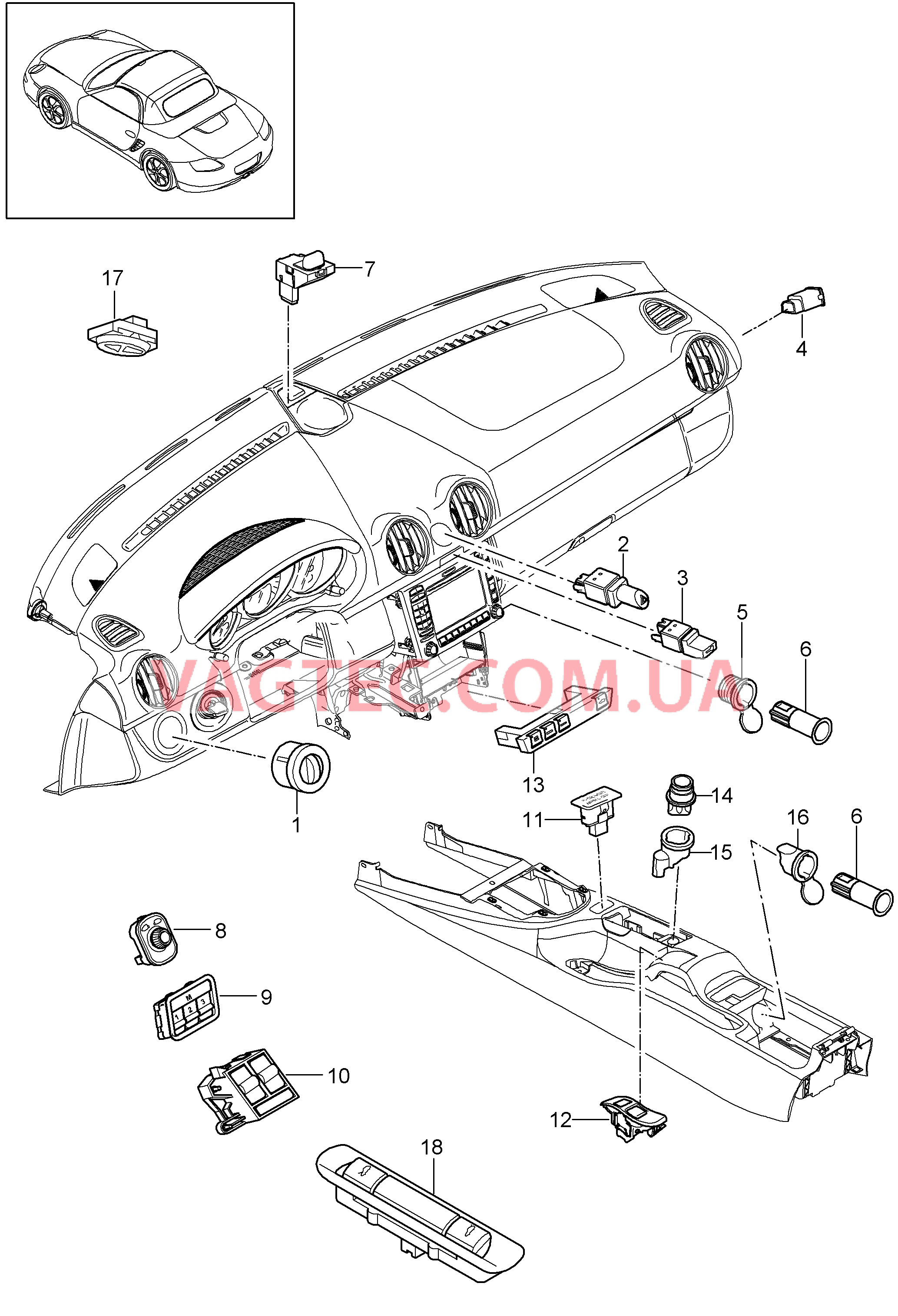 903-005 Выключатель для PORSCHE Boxster 2009-2012