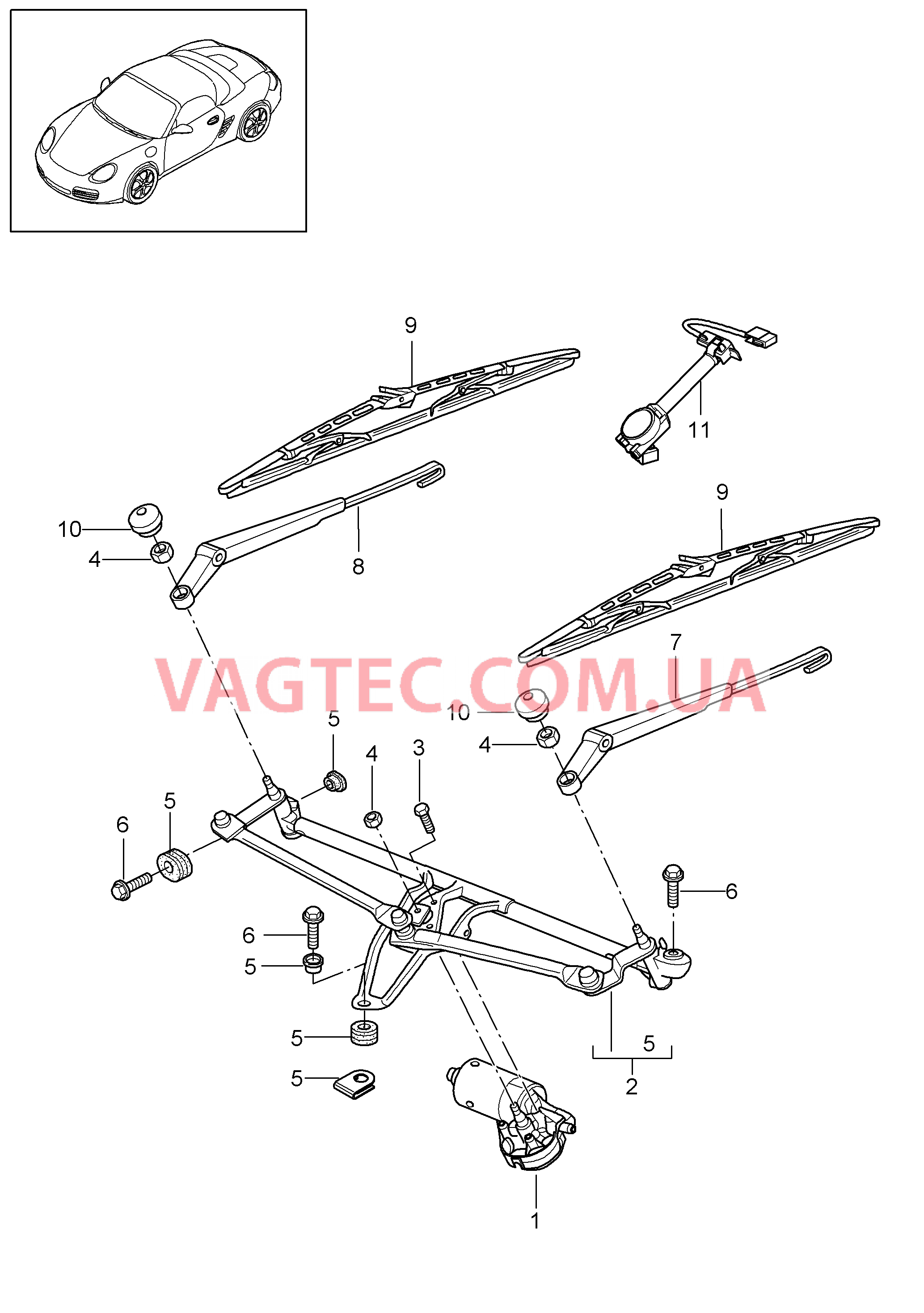 904-000 Стеклоочиститель, Датчик дождя для PORSCHE Boxster 2009-2012-USA