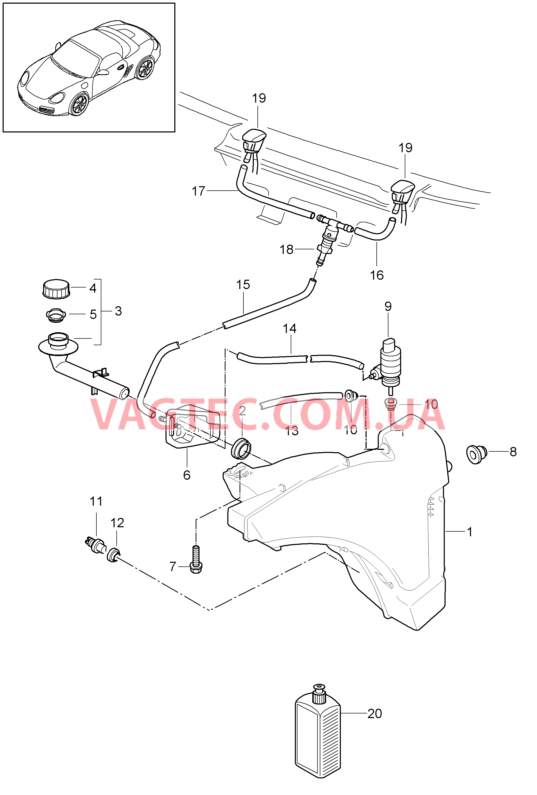 904-010 Стеклоомыватель для PORSCHE Boxster 2009-2012-USA