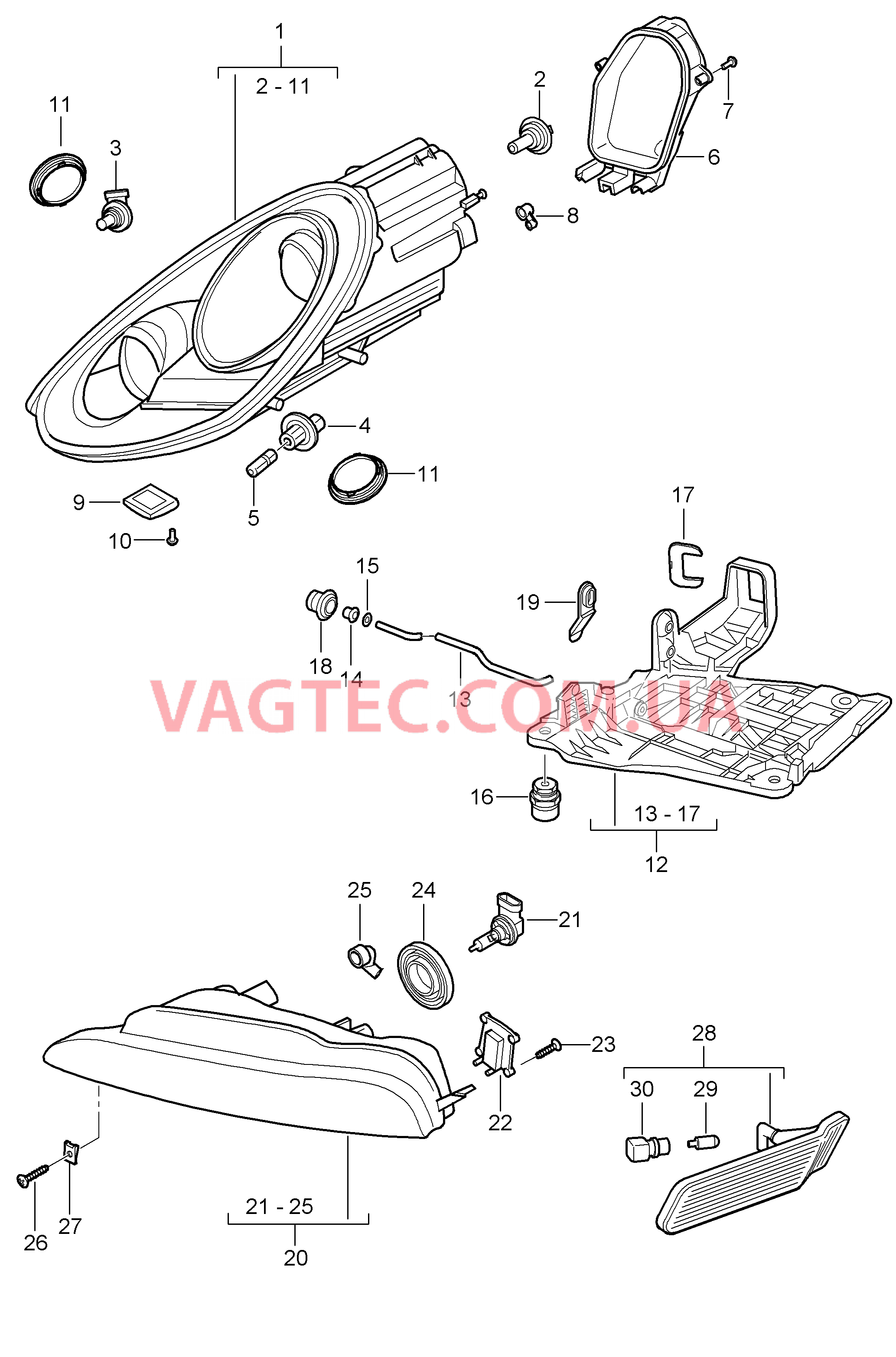 905-000 Фара, Дополнительная фара, Указатель поворота для PORSCHE Boxster 2009-2012-USA