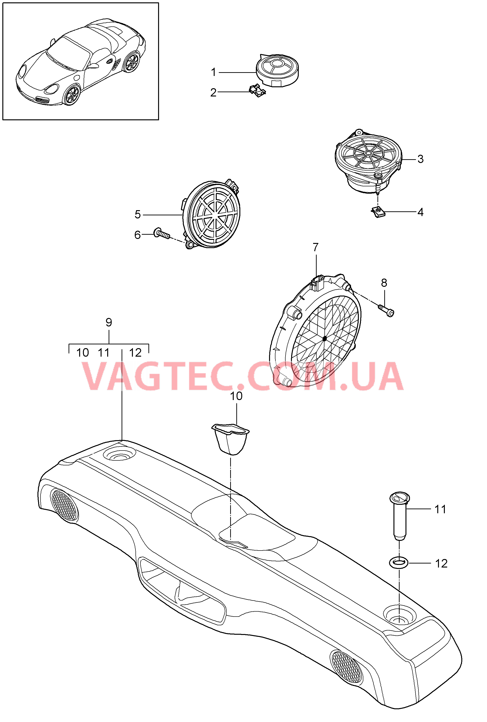 911-005 Динамик для PORSCHE Boxster 2009-2012-USA