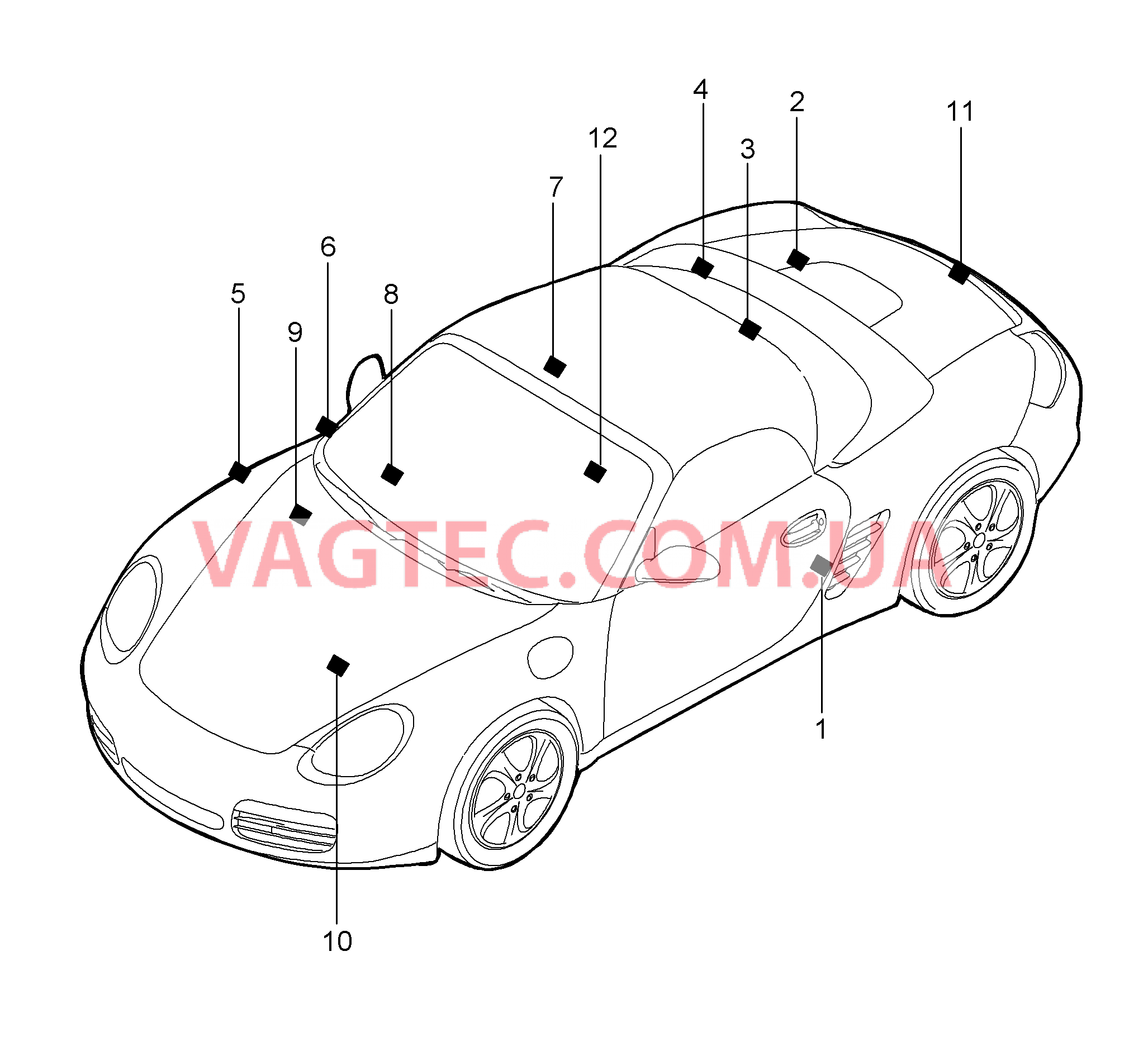 001-005 Наклейки для PORSCHE Boxster 2009-2012-USA