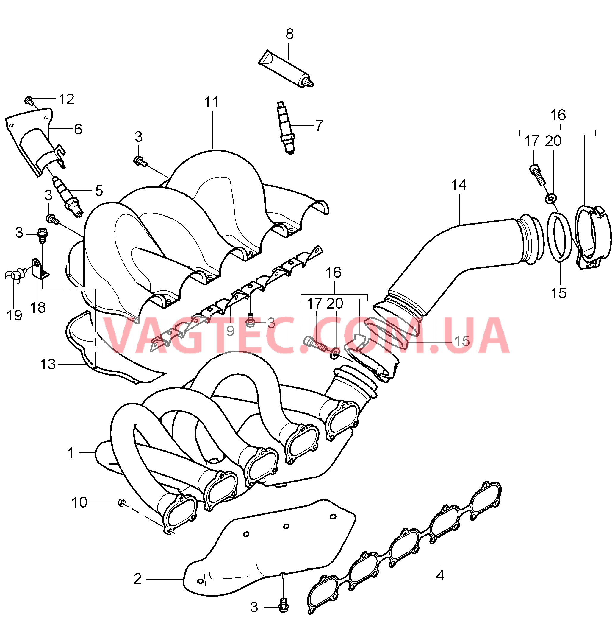 202-000 Выпускная система, Выпускной коллектор, Катализатор, Цил. 1 - 5 для PORSCHE CarreraGT 2004-2006