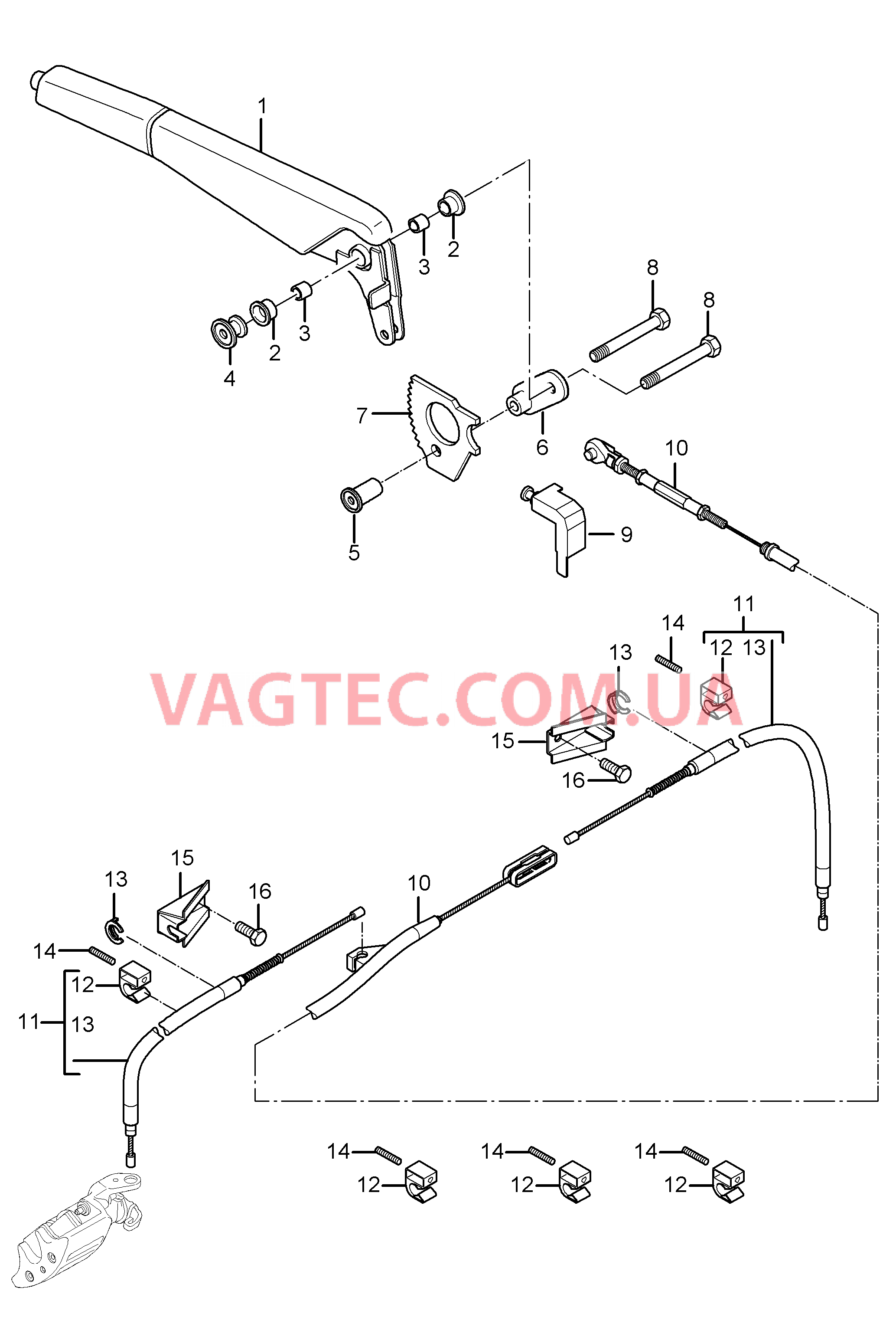 701-005 Ручной тормоз, Задействование для PORSCHE CarreraGT 2004-2006-USA