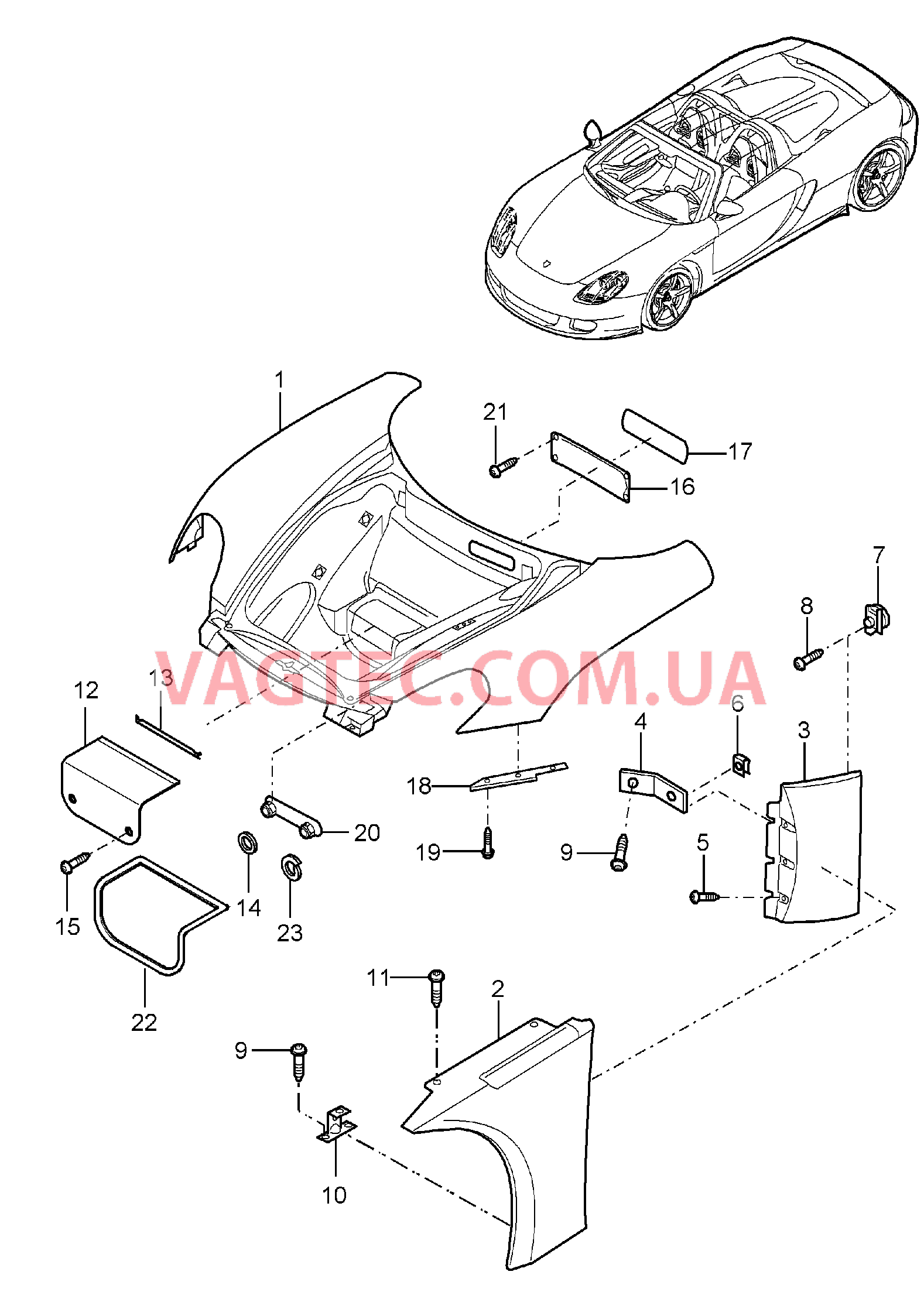 801-002 Передняя часть кузова для PORSCHE CarreraGT 2004-2006-USA