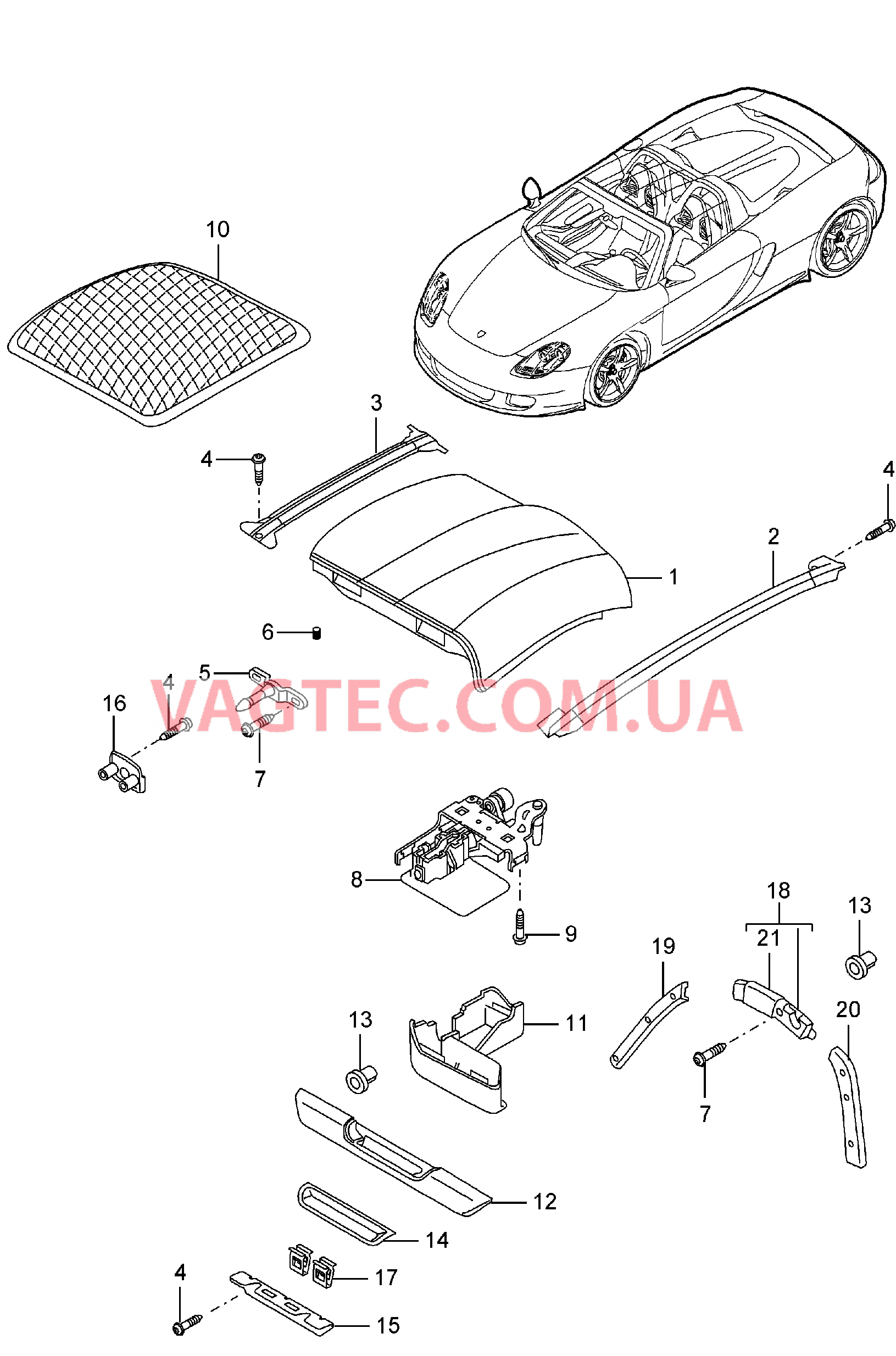 811-000 Крыша для PORSCHE CarreraGT 2004-2006-USA