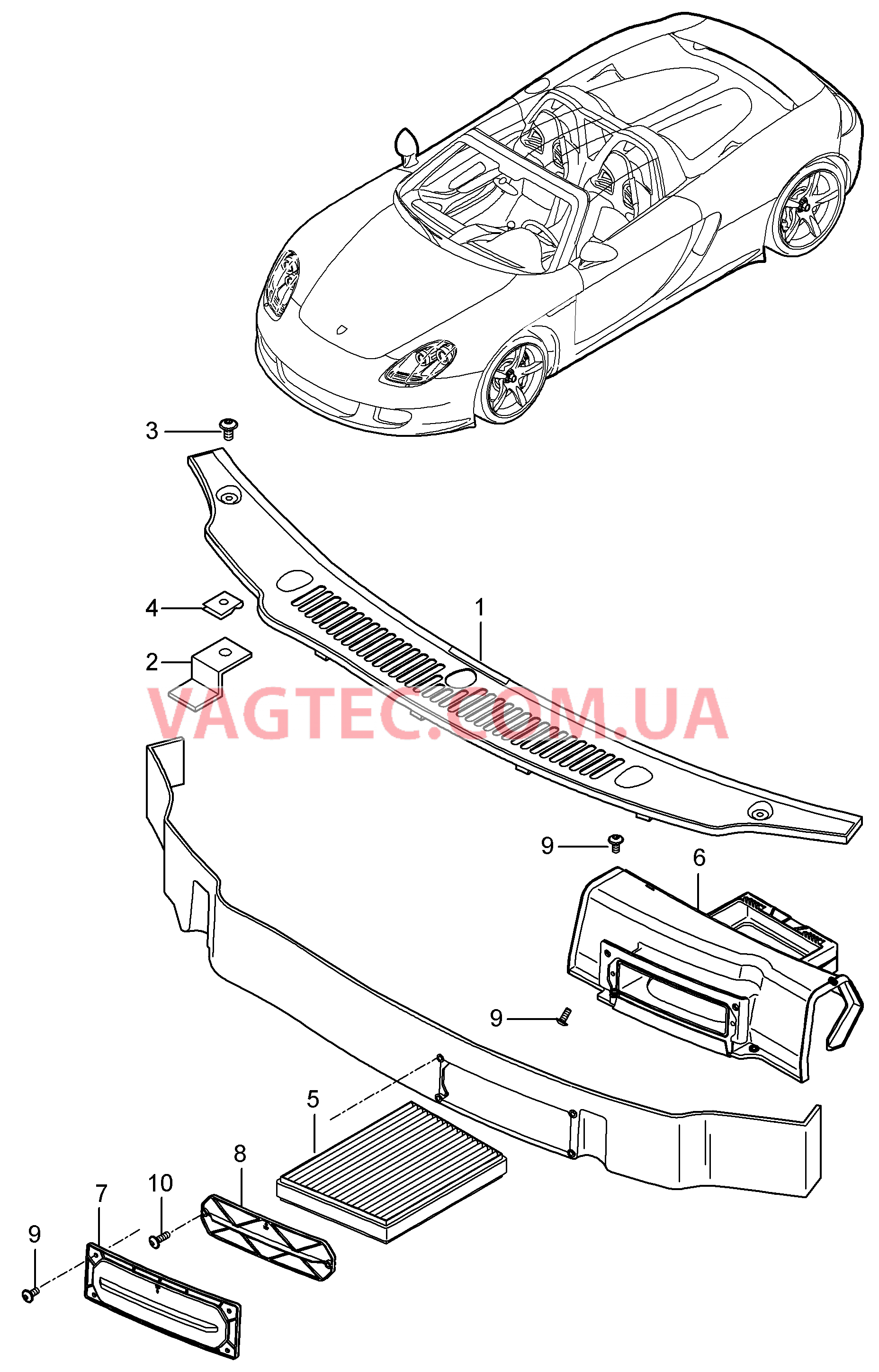 813-020 Крышка, Водоотводящий короб, Противосажевый фильтр для PORSCHE CarreraGT 2004-2006