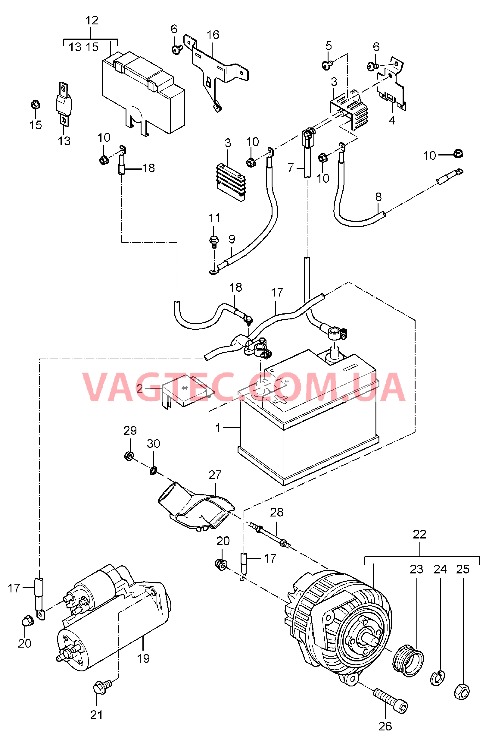 902-005 Источник питания, Распределитель массы, Распределительное устройство, Стартер, Генератор для PORSCHE CarreraGT 2004-2006