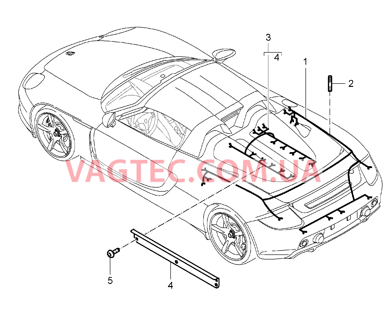 902-020 Жгуты проводов, Задняя часть кузова, Двигатель, Ремкомплект, ABS, Индик.износа торм.колодок, Задняя ось для PORSCHE CarreraGT 2004-2006